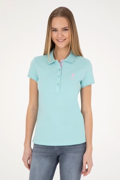 Kadın Somon Basic Polo Yaka Tişört