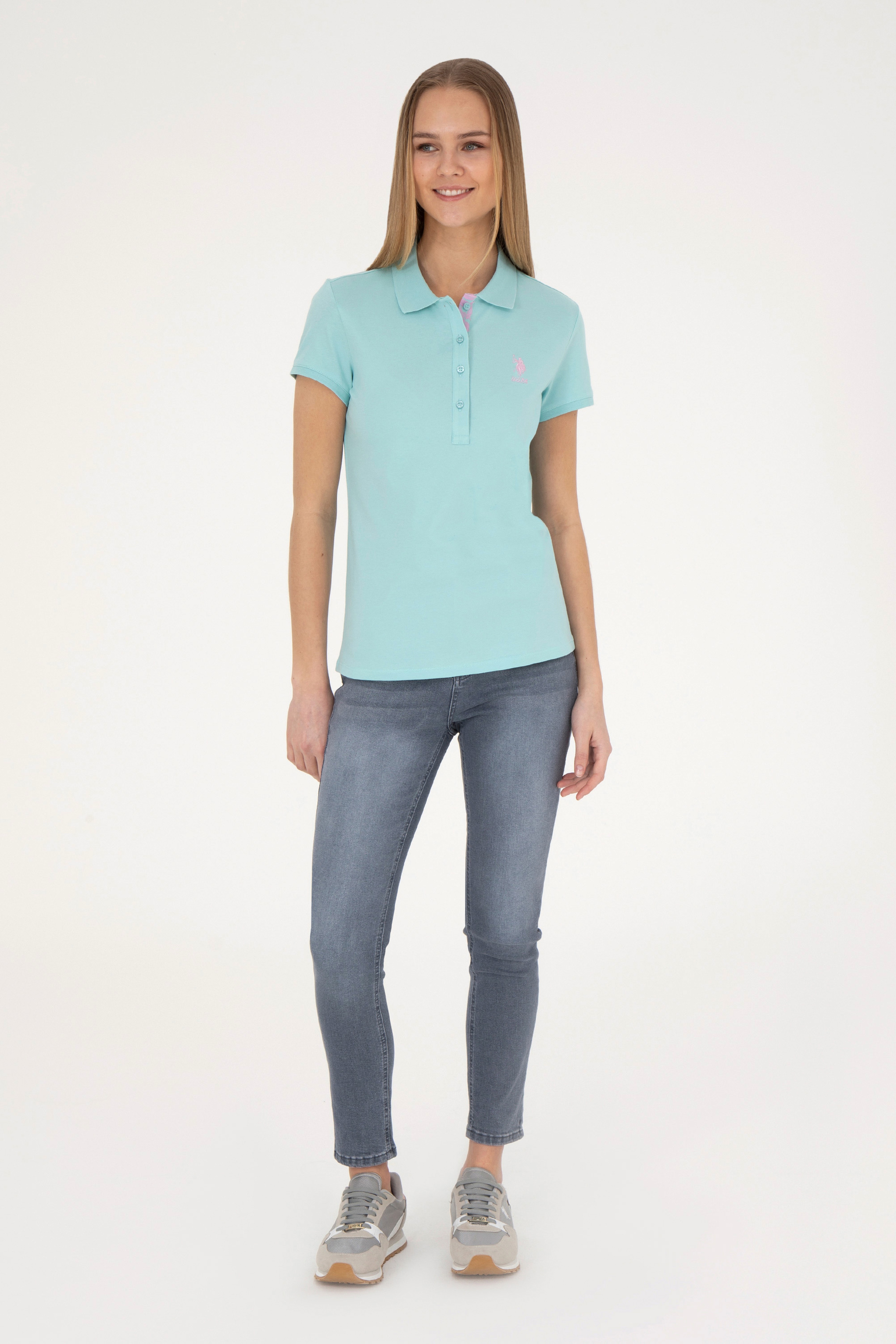 Kadın Somon Basic Polo Yaka Tişört