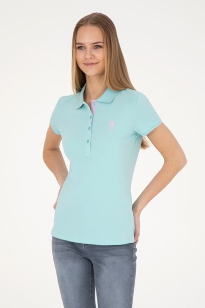 Kadın Somon Basic Polo Yaka Tişört