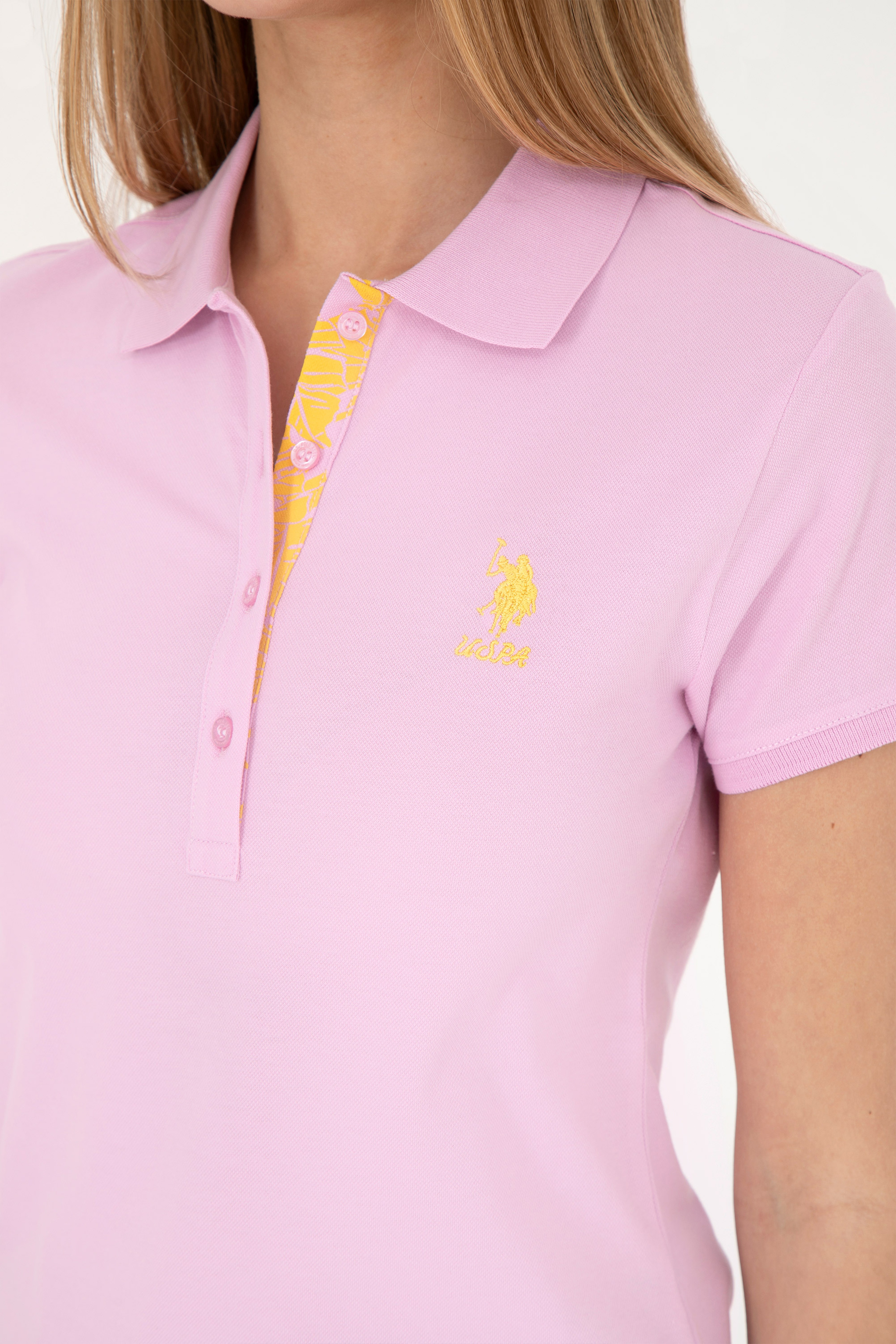 Kadın Pembe Basic Polo Yaka Tişört - Image 7