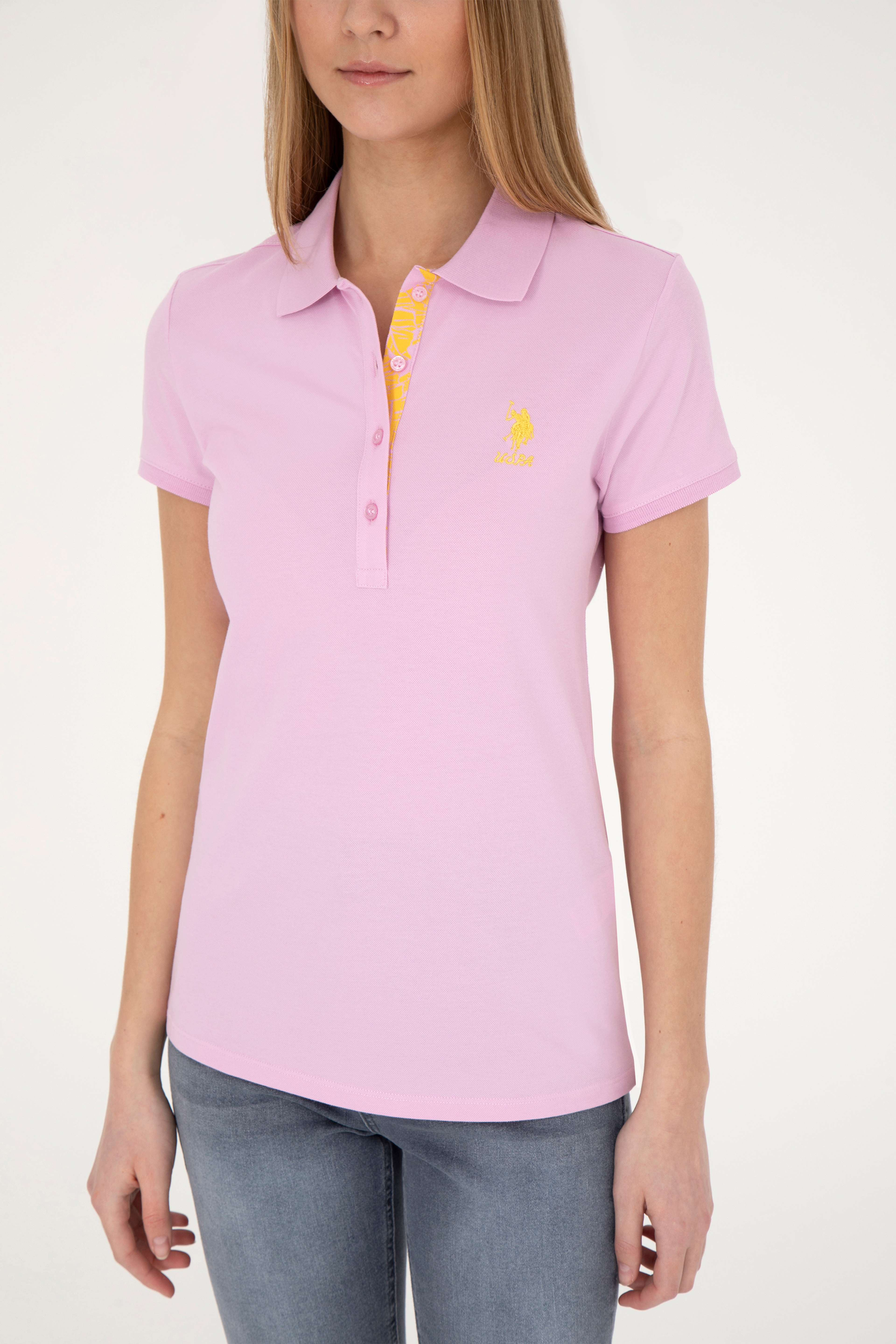 Kadın Pembe Basic Polo Yaka Tişört - Image 6