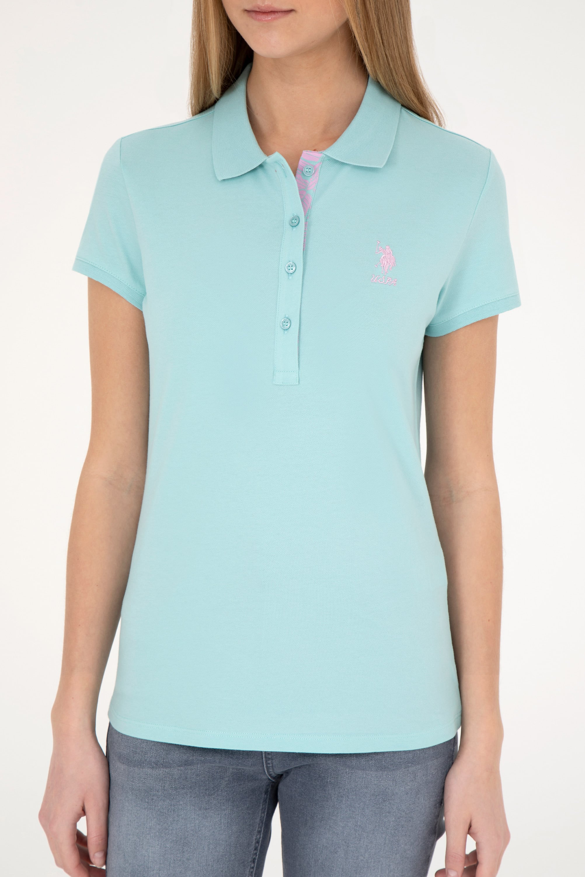 Kadın Su Yeşili Basic Polo Yaka Tişört