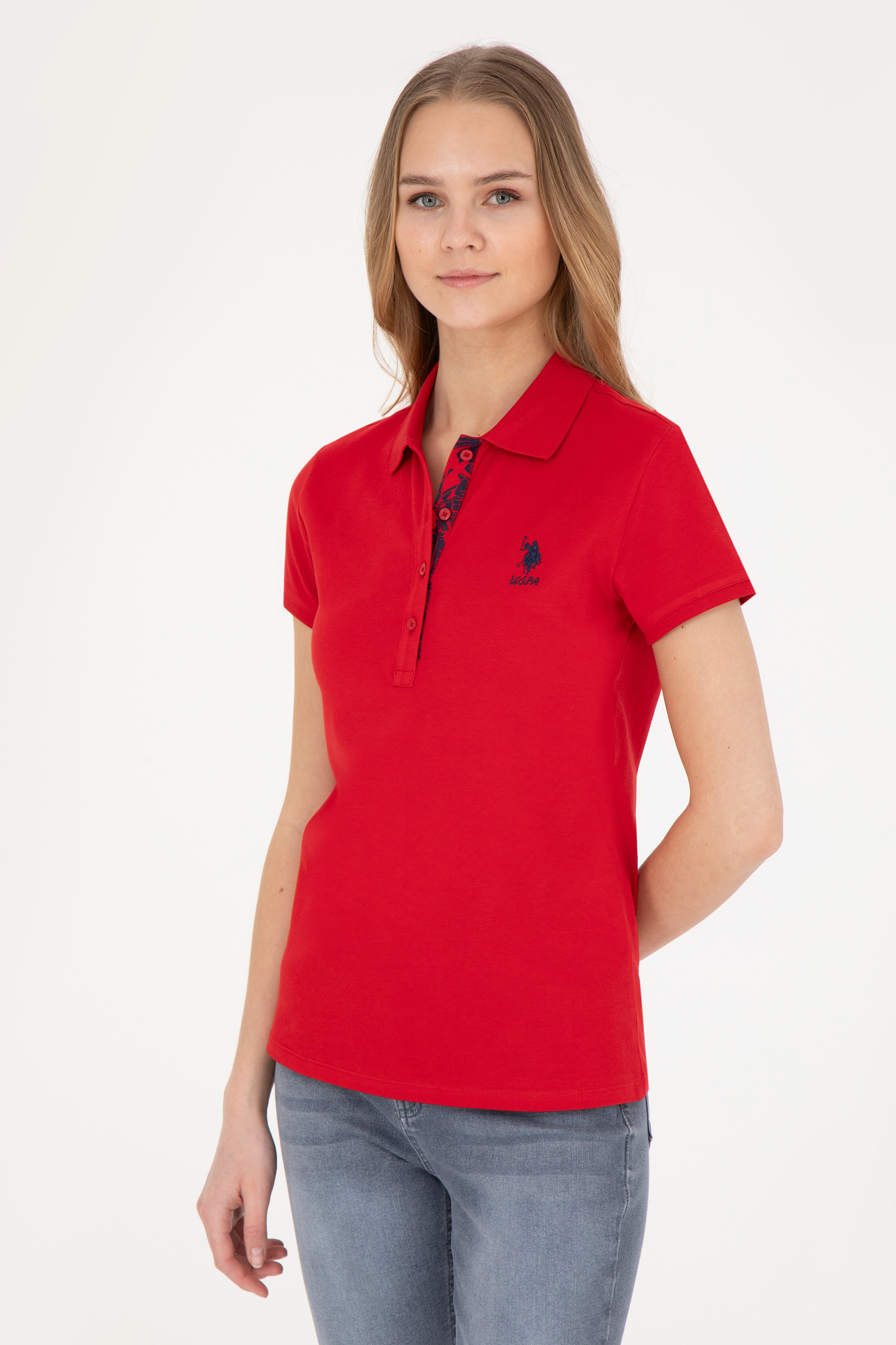 Kadın Kırmızı Basic Polo Yaka Tişört