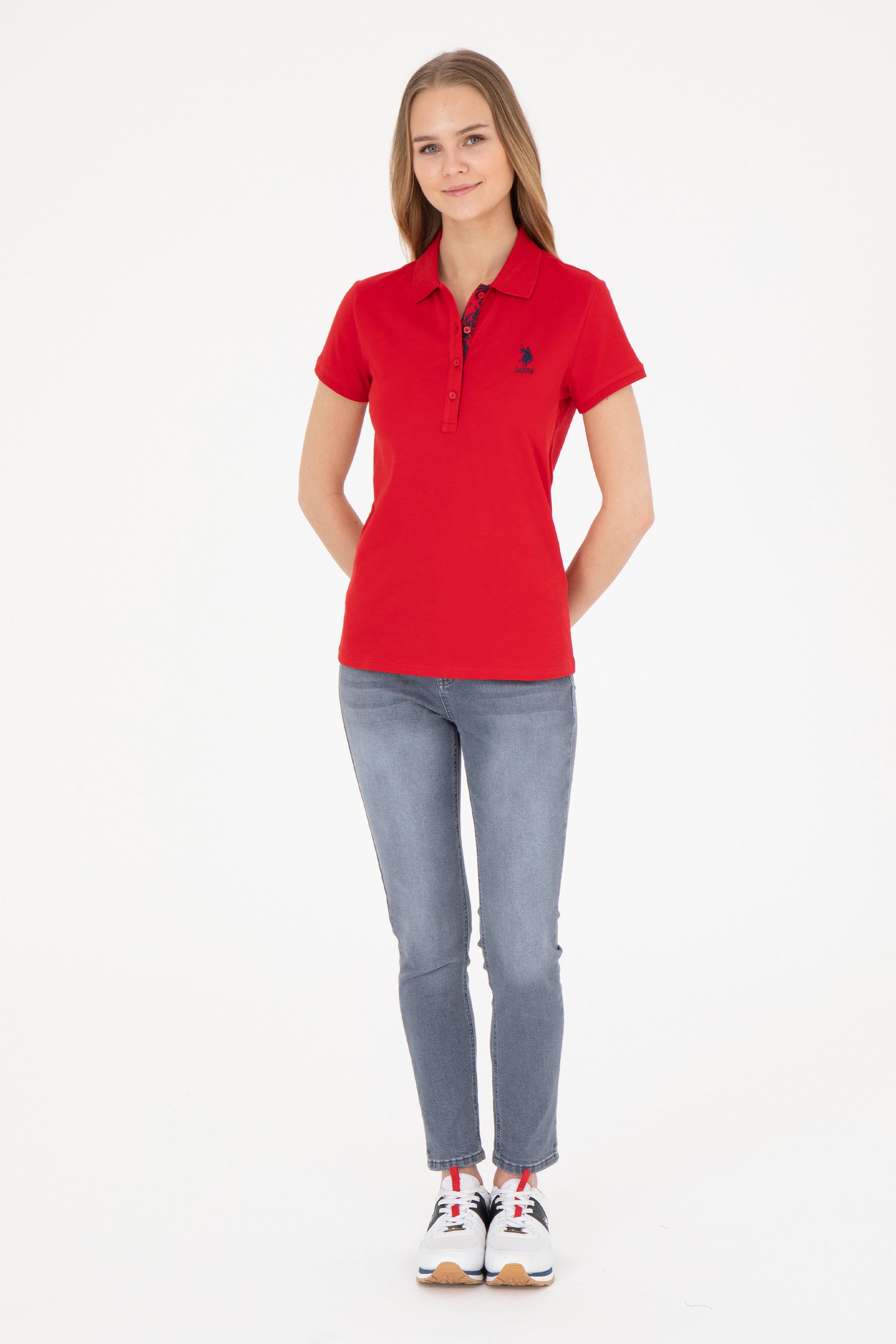 Kadın Kırmızı Basic Polo Yaka Tişört