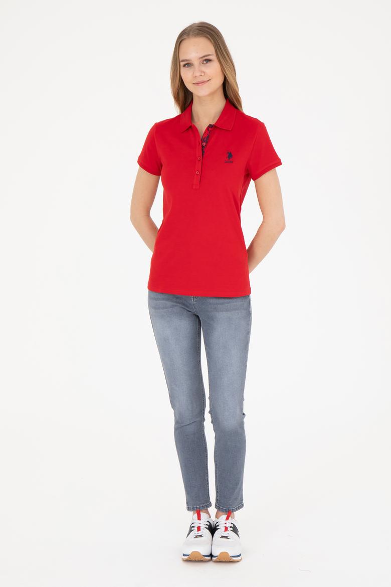 Kadın Kırmızı Basic Polo Yaka Tişört - 50289361054