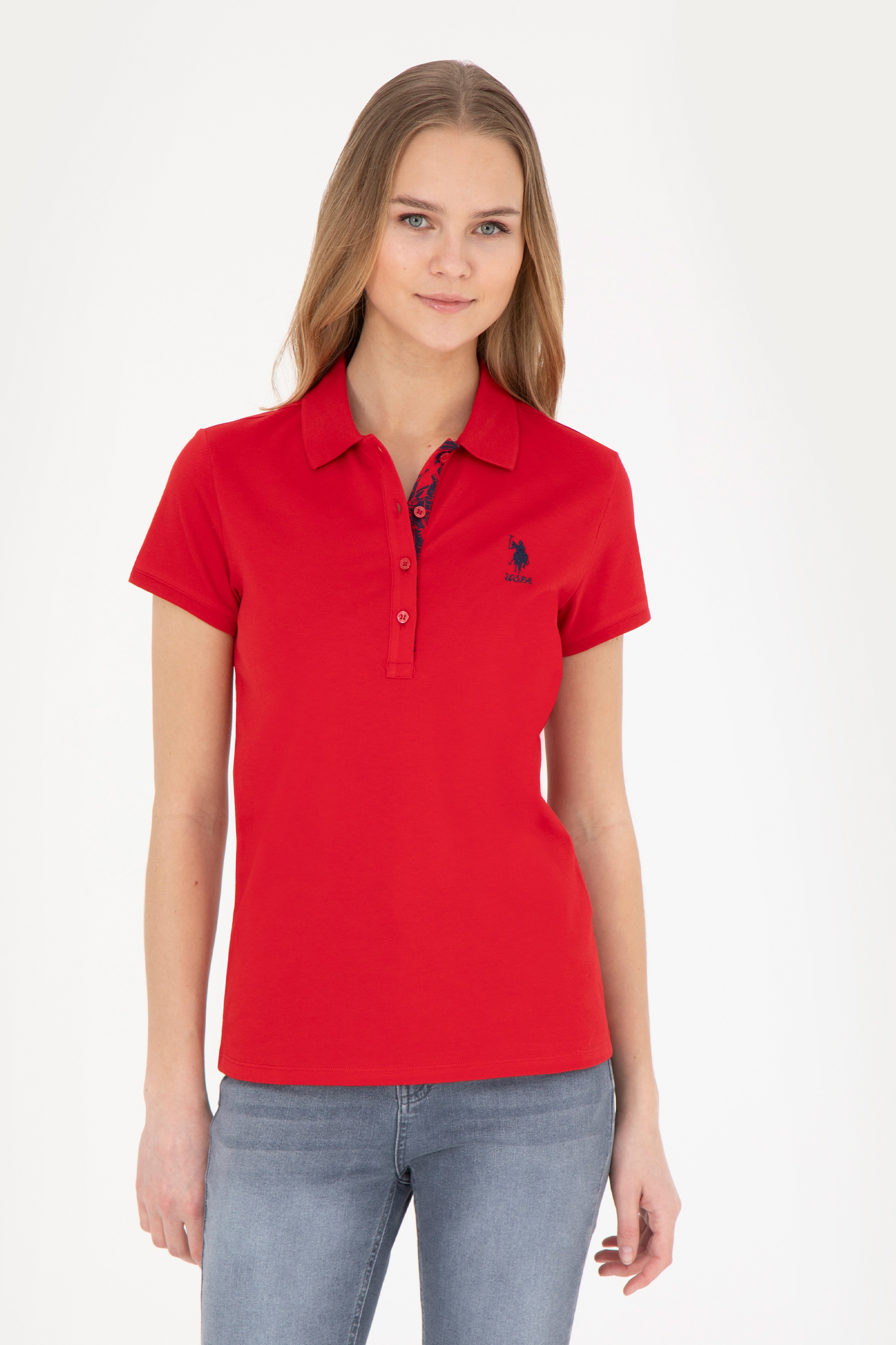 Kadın Kırmızı Basic Polo Yaka Tişört