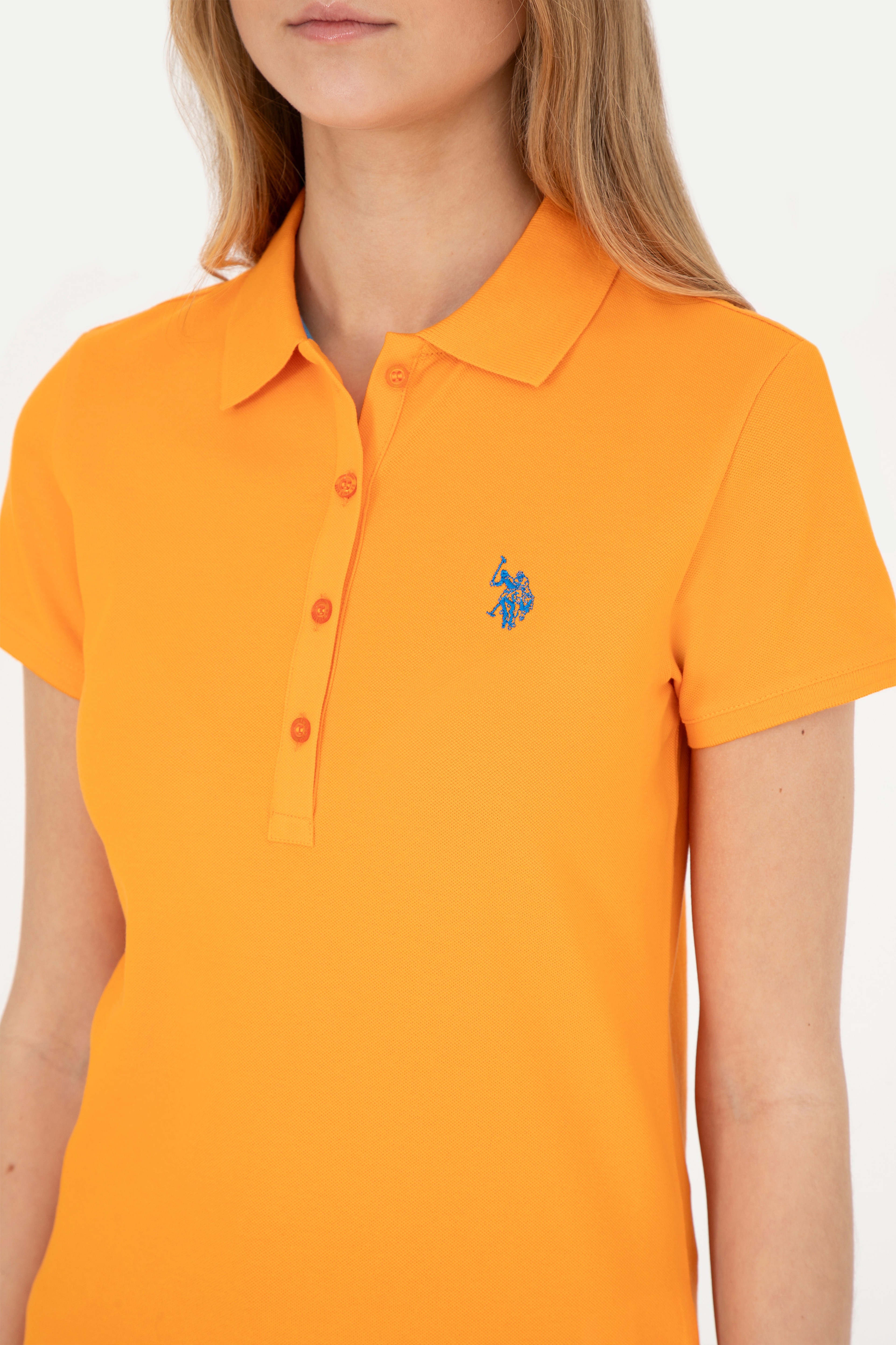 Kadın Turuncu Basic Polo Yaka Tişört - Image 7