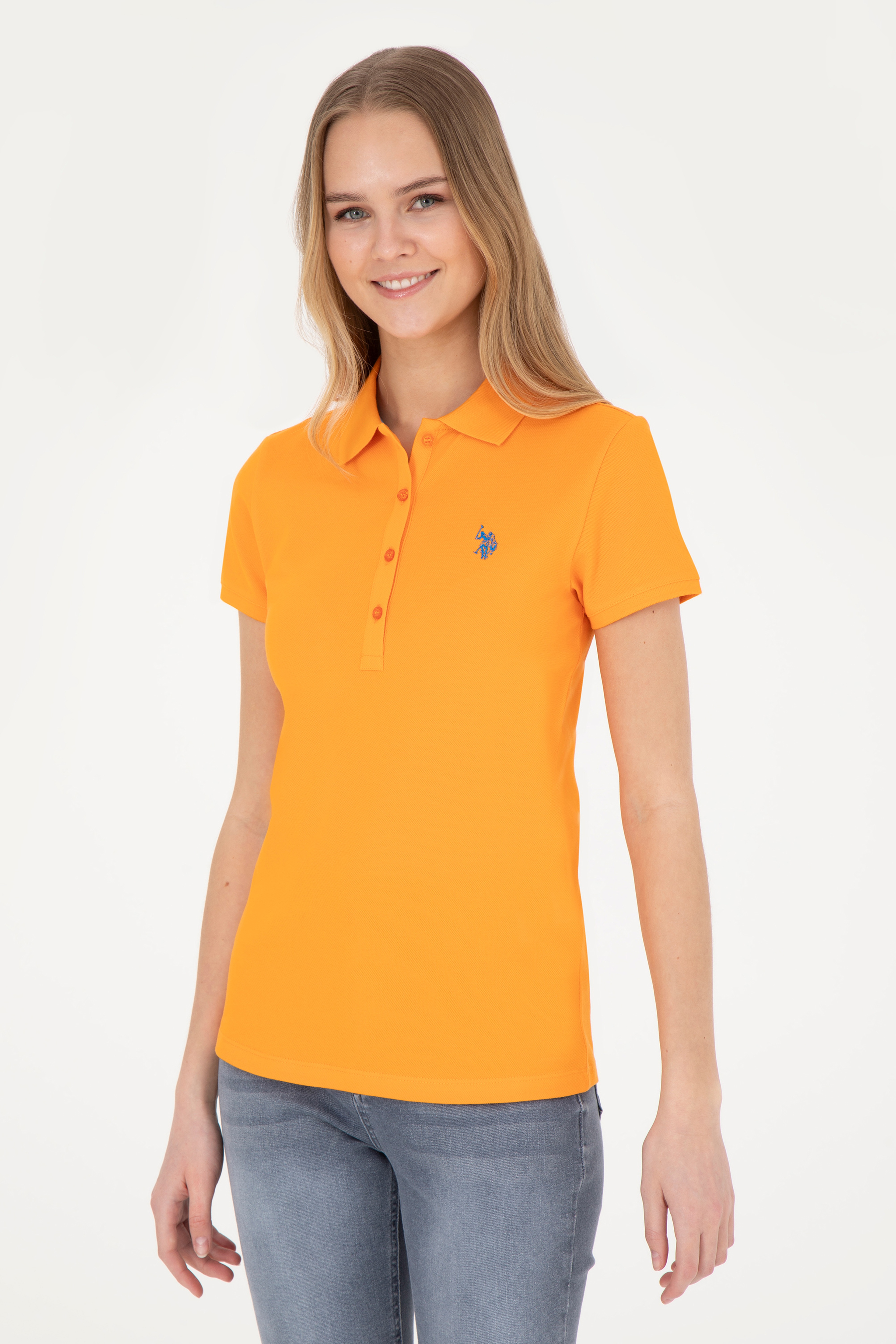 Kadın Turuncu Basic Polo Yaka Tişört