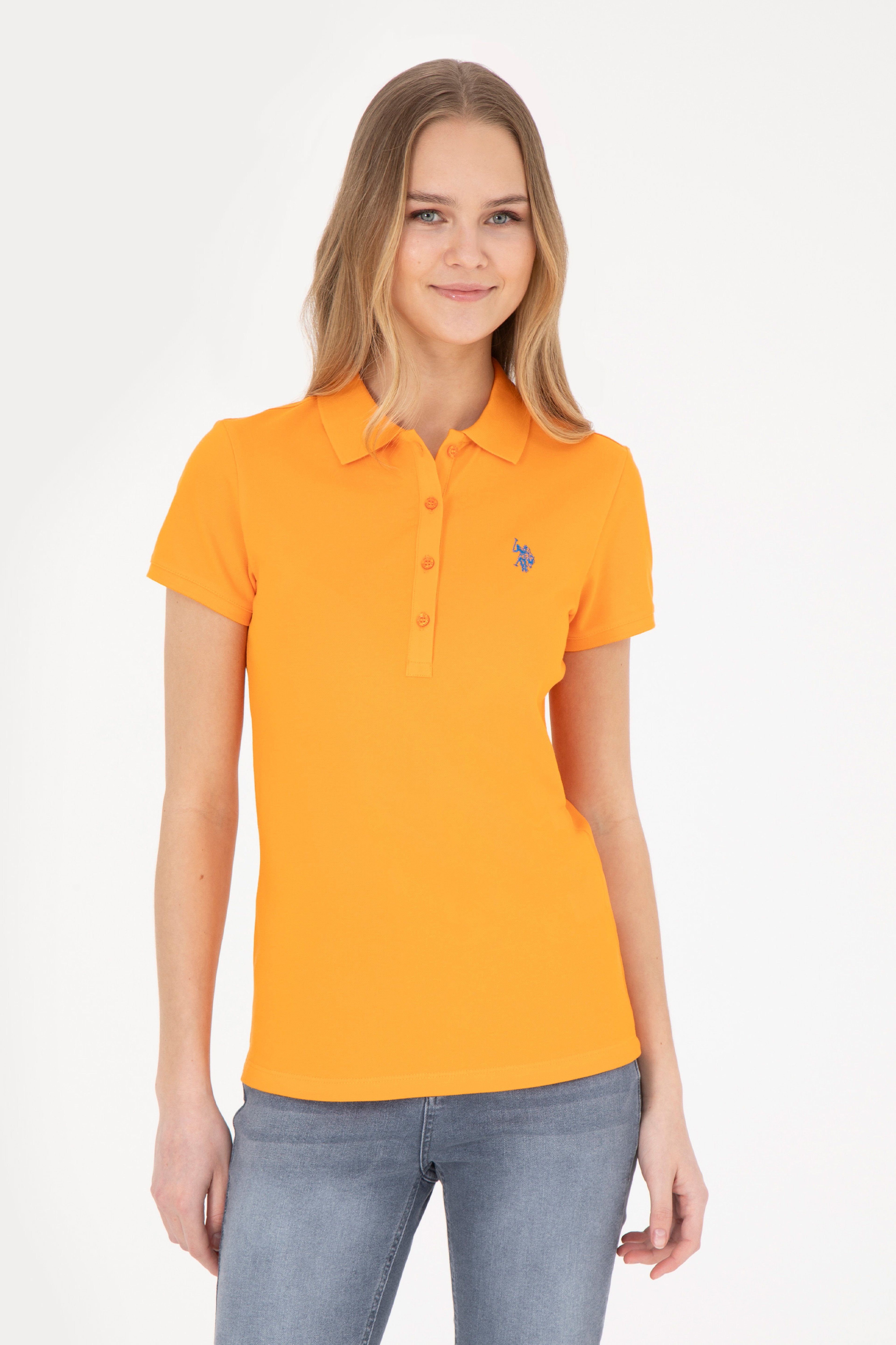Kadın Turuncu Basic Polo Yaka Tişört - Image 1