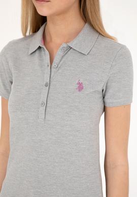 Kadın Gri Melanj Basic Polo Yaka Tişört - 50280057071