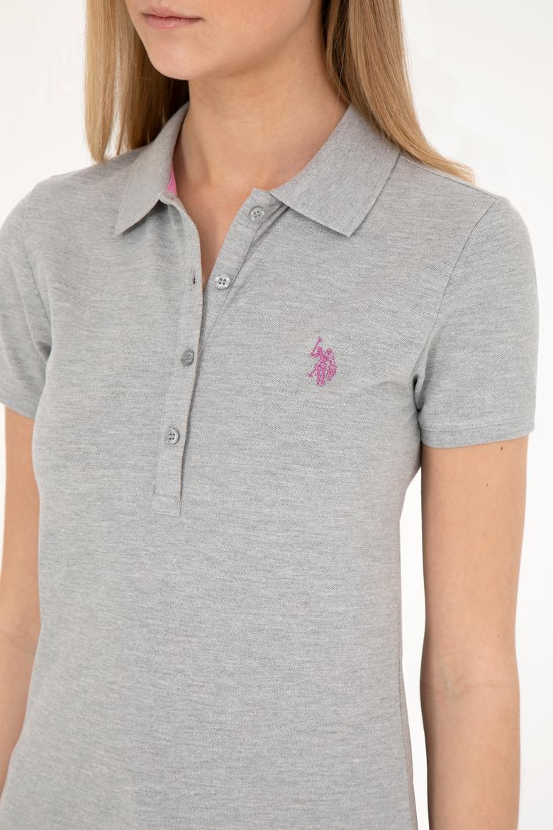 Kadın Gri Melanj Basic Polo Yaka Tişört - 50280057071