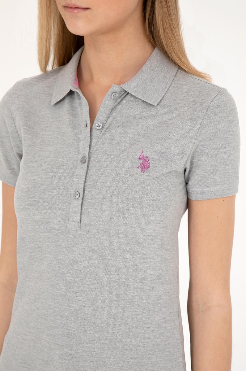 Kadın Gri Melanj Basic Polo Yaka Tişört