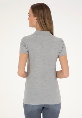 Kadın Gri Melanj Basic Polo Yaka Tişört - 50280057071