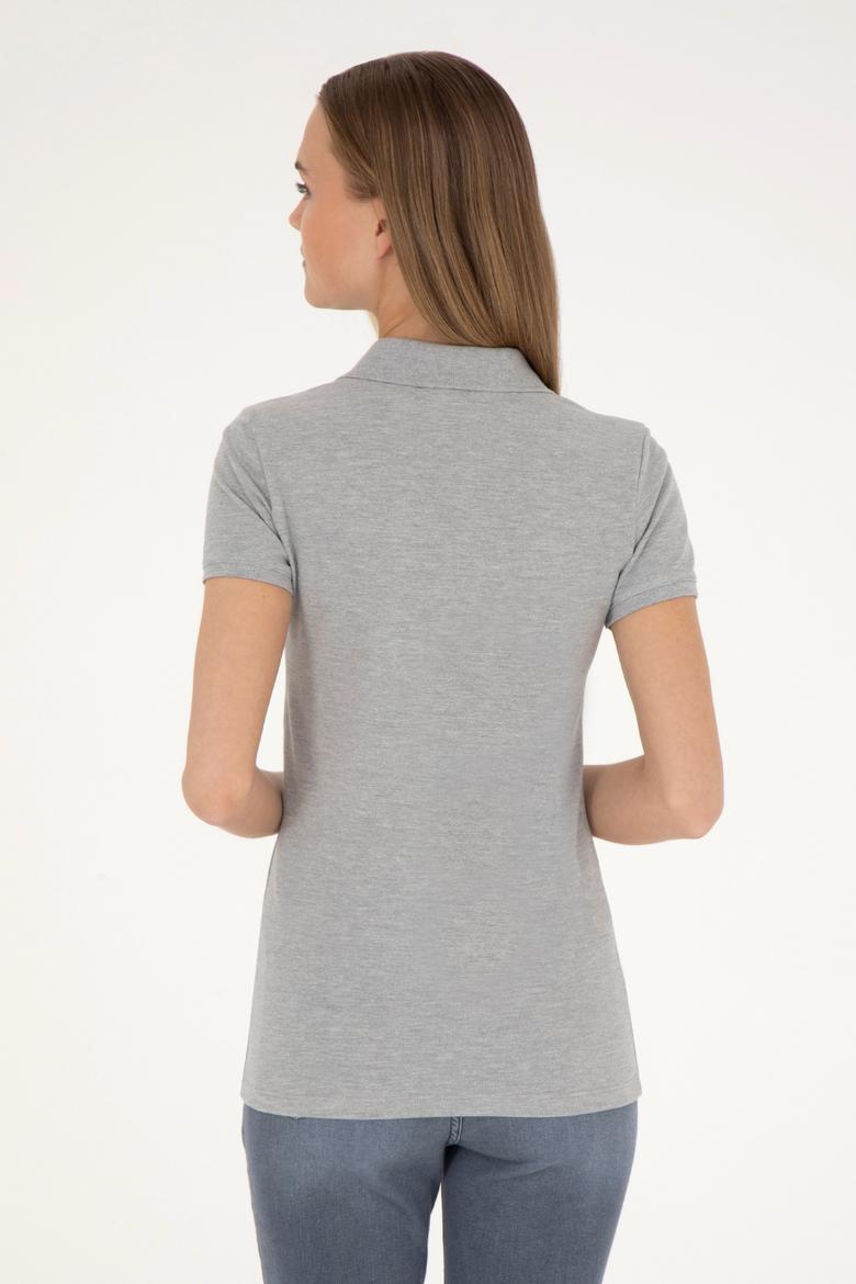 Kadın Gri Melanj Basic Polo Yaka Tişört - 50280057071