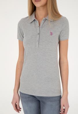 Kadın Gri Melanj Basic Polo Yaka Tişört - 50280057071