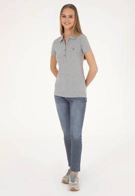 Kadın Gri Melanj Basic Polo Yaka Tişört - 50280057071