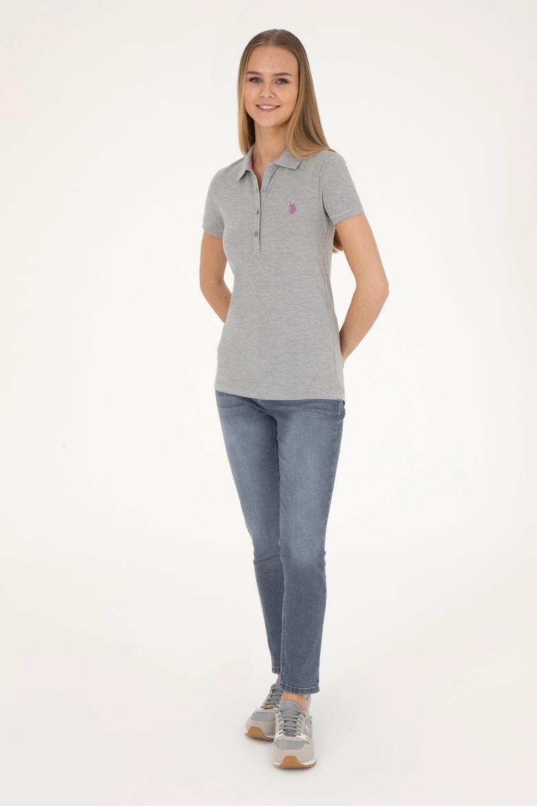 Kadın Gri Melanj Basic Polo Yaka Tişört - 50280057071