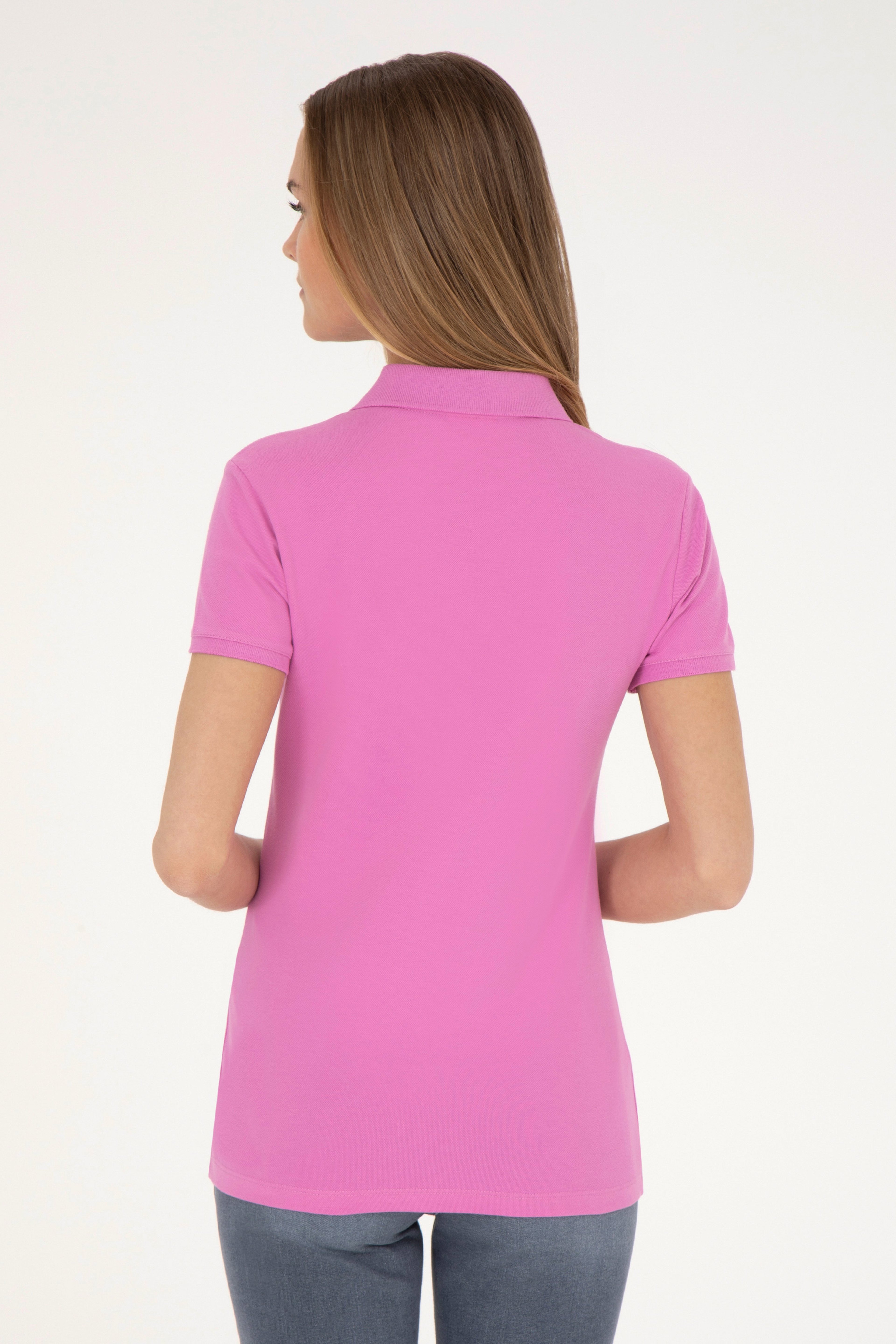 Kadın Pembe Basic Polo Yaka Tişört - Image 5