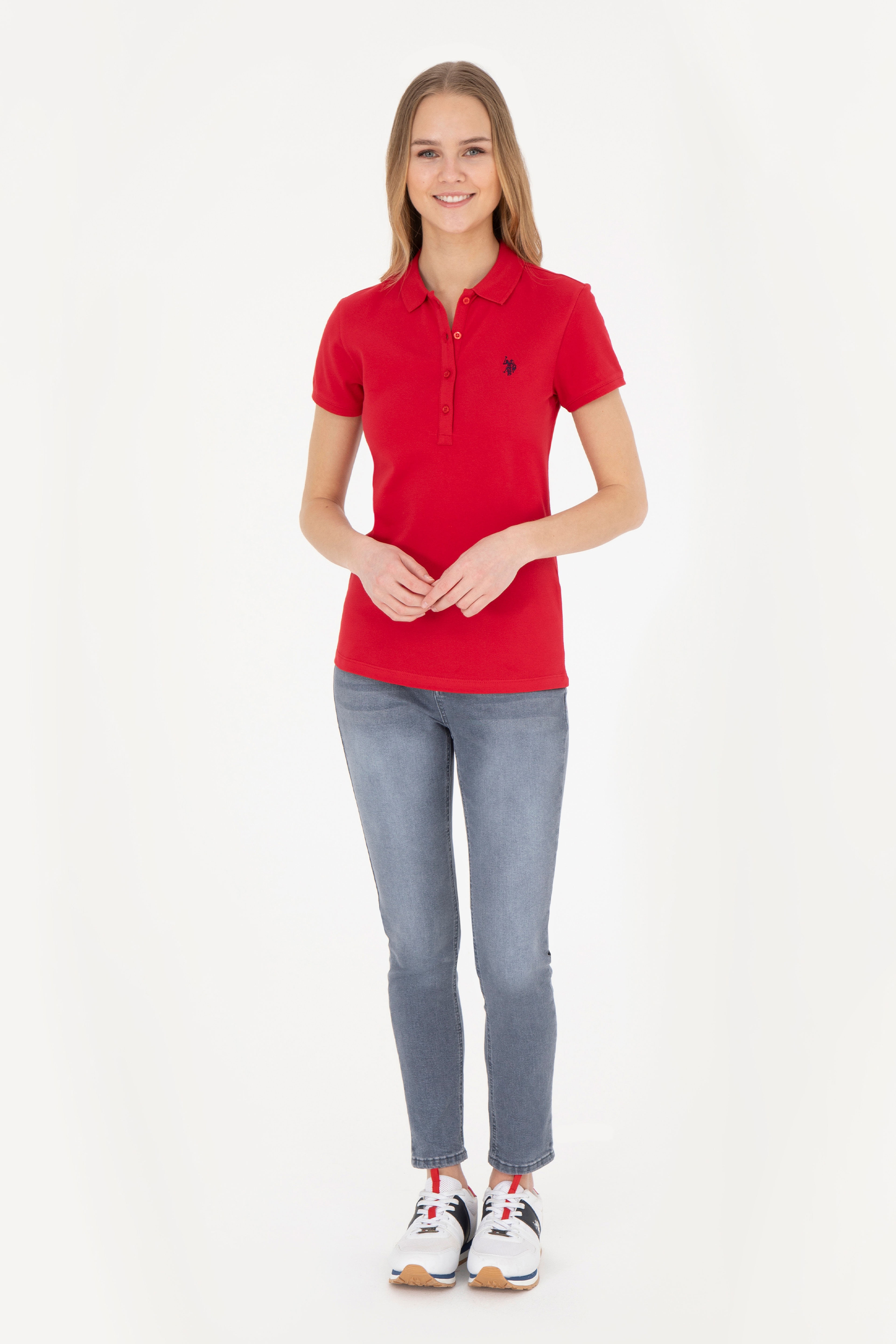 Kadın Kırmızı Basic Polo Yaka Tişört