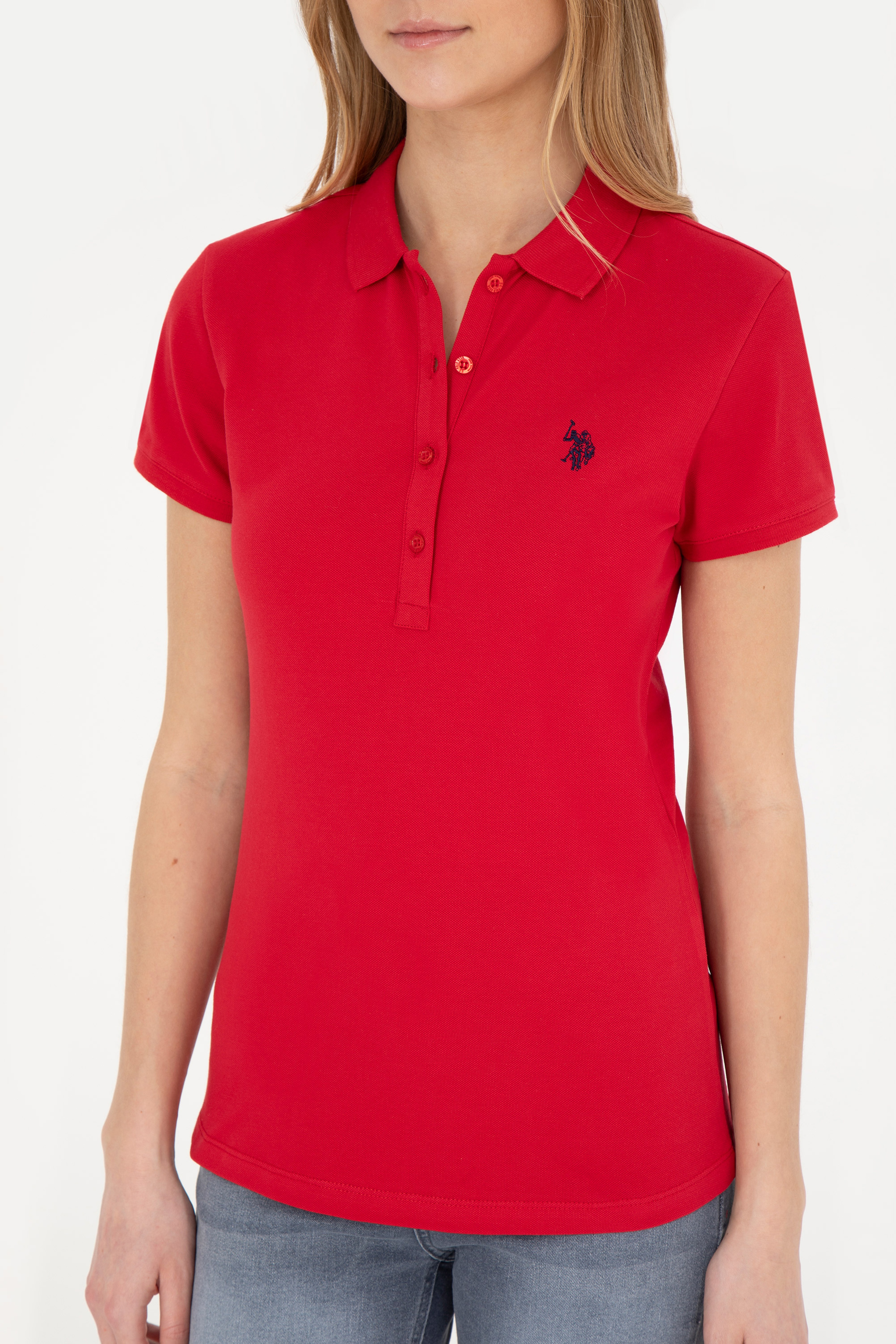 Kadın Kırmızı Basic Polo Yaka Tişört