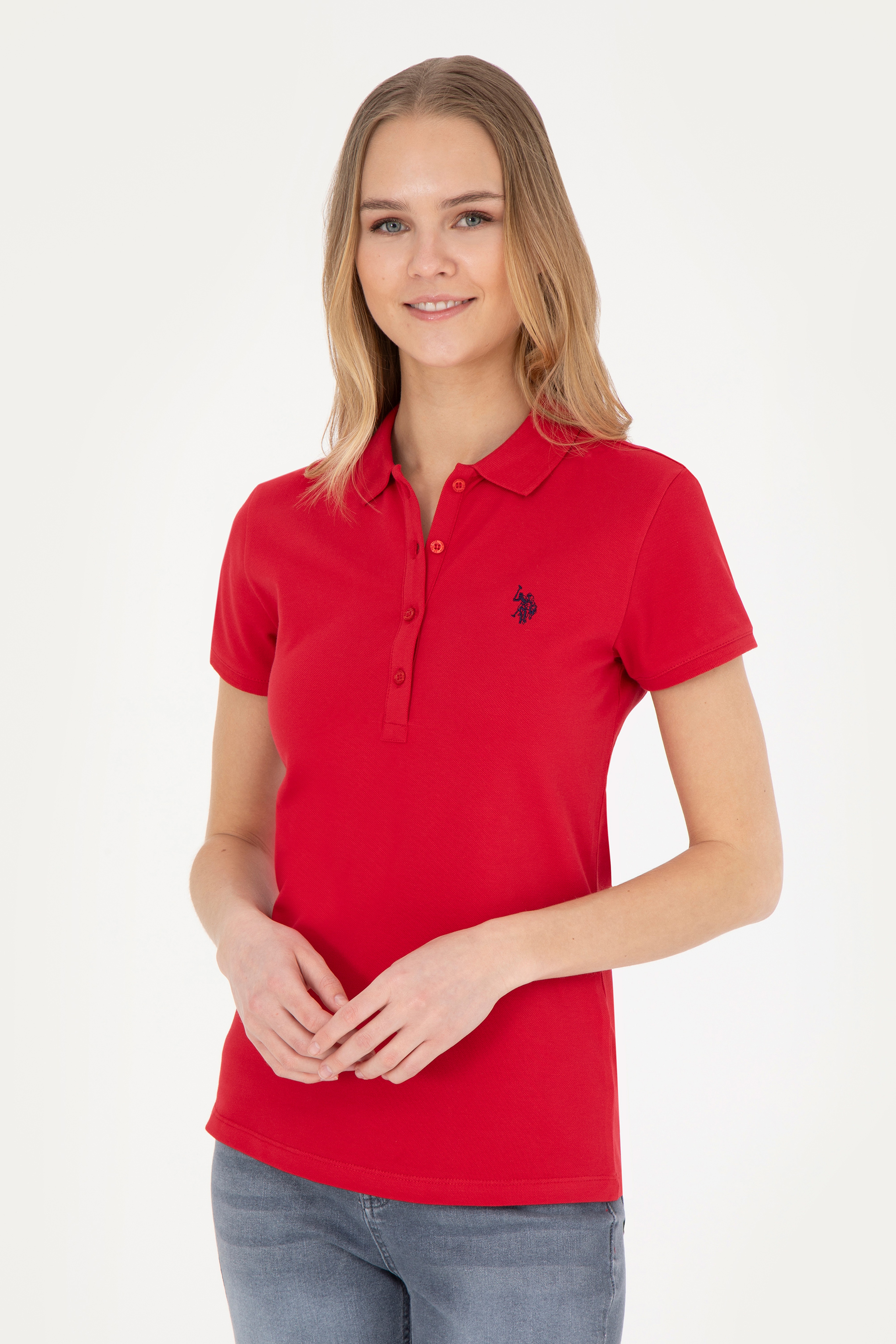 Kadın Kırmızı Basic Polo Yaka Tişört
