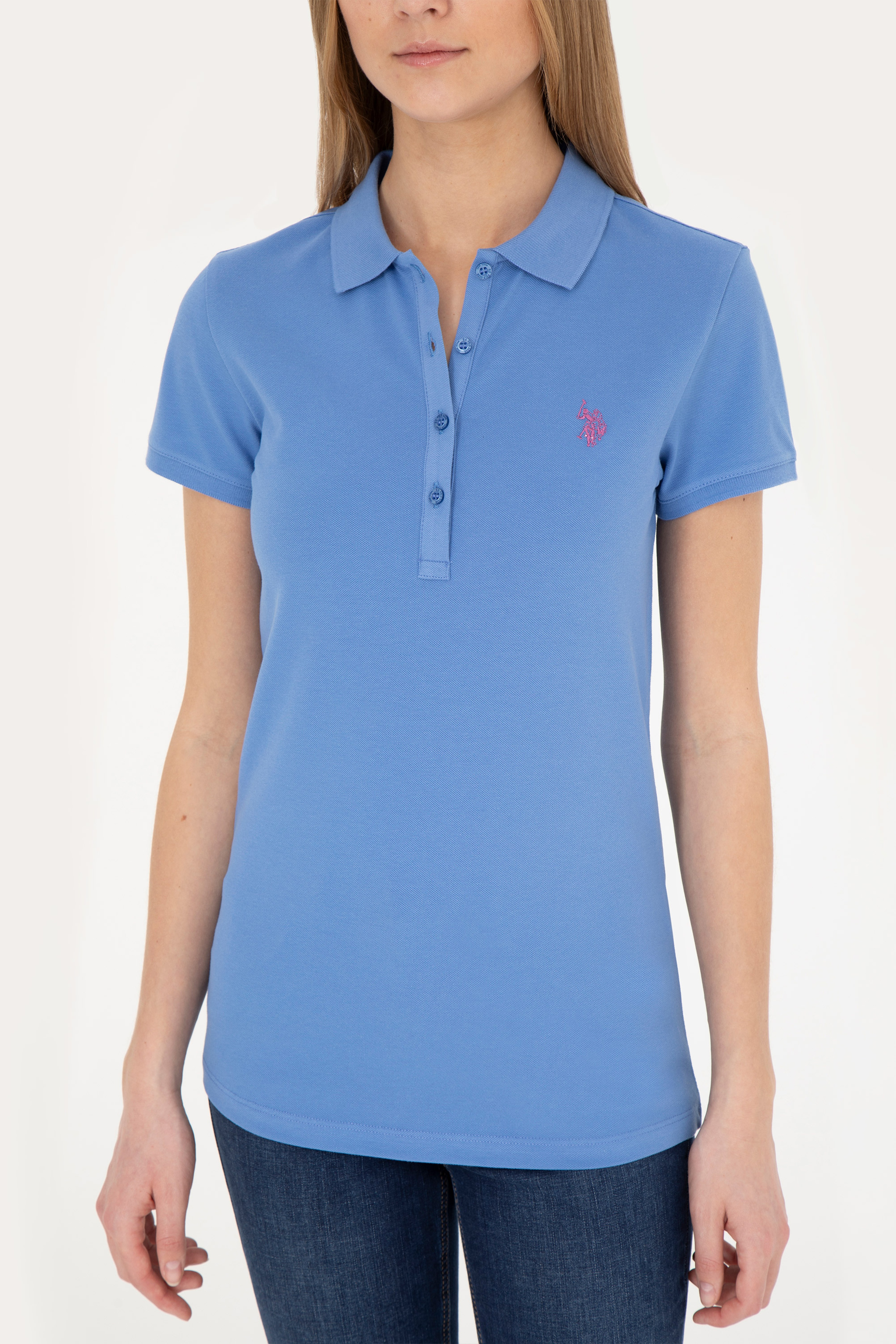 Kadın Koyu Mavi Basic Polo Yaka Tişört - Image 6