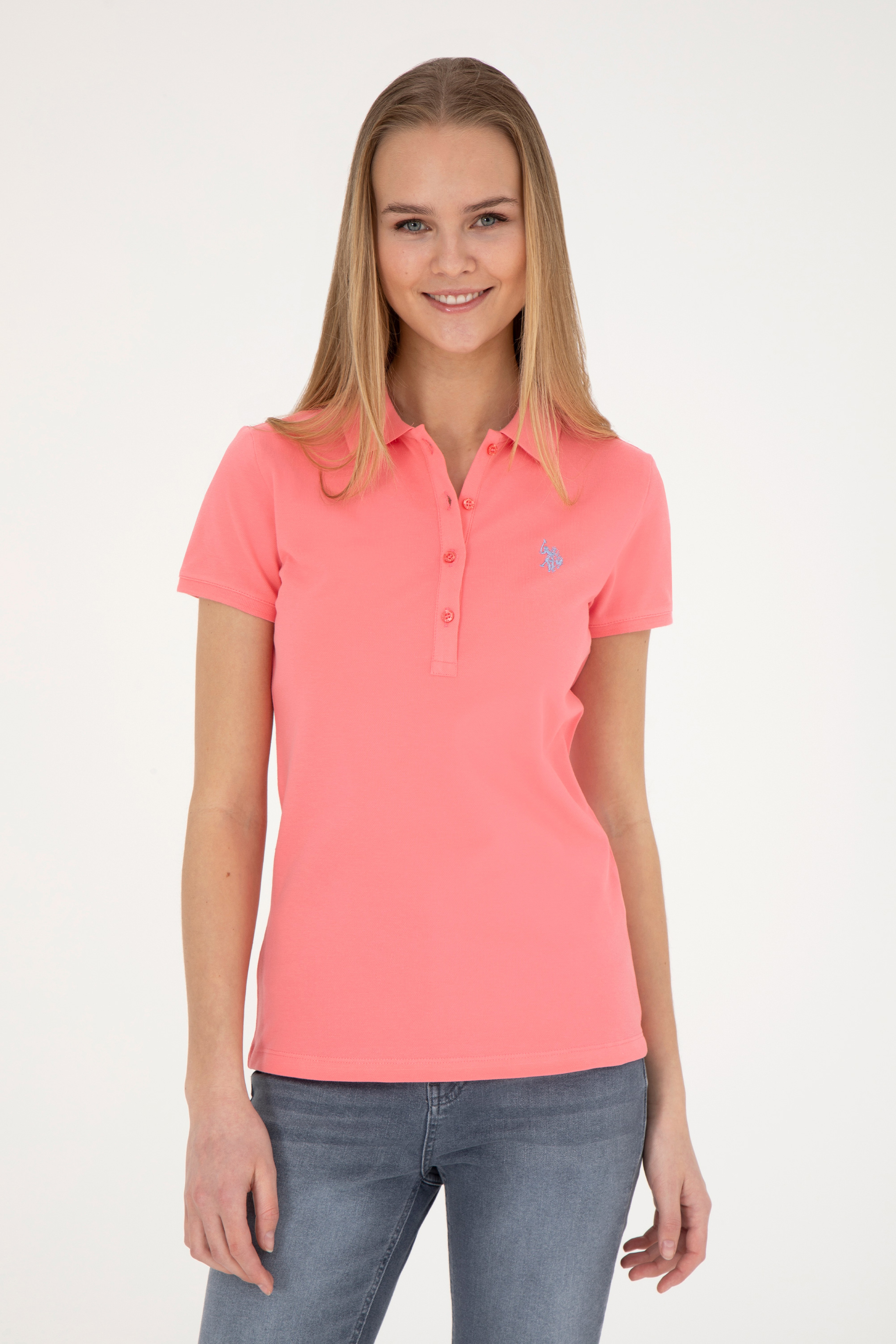 Kadın Pembe Basic Polo Yaka Tişört - Image 2