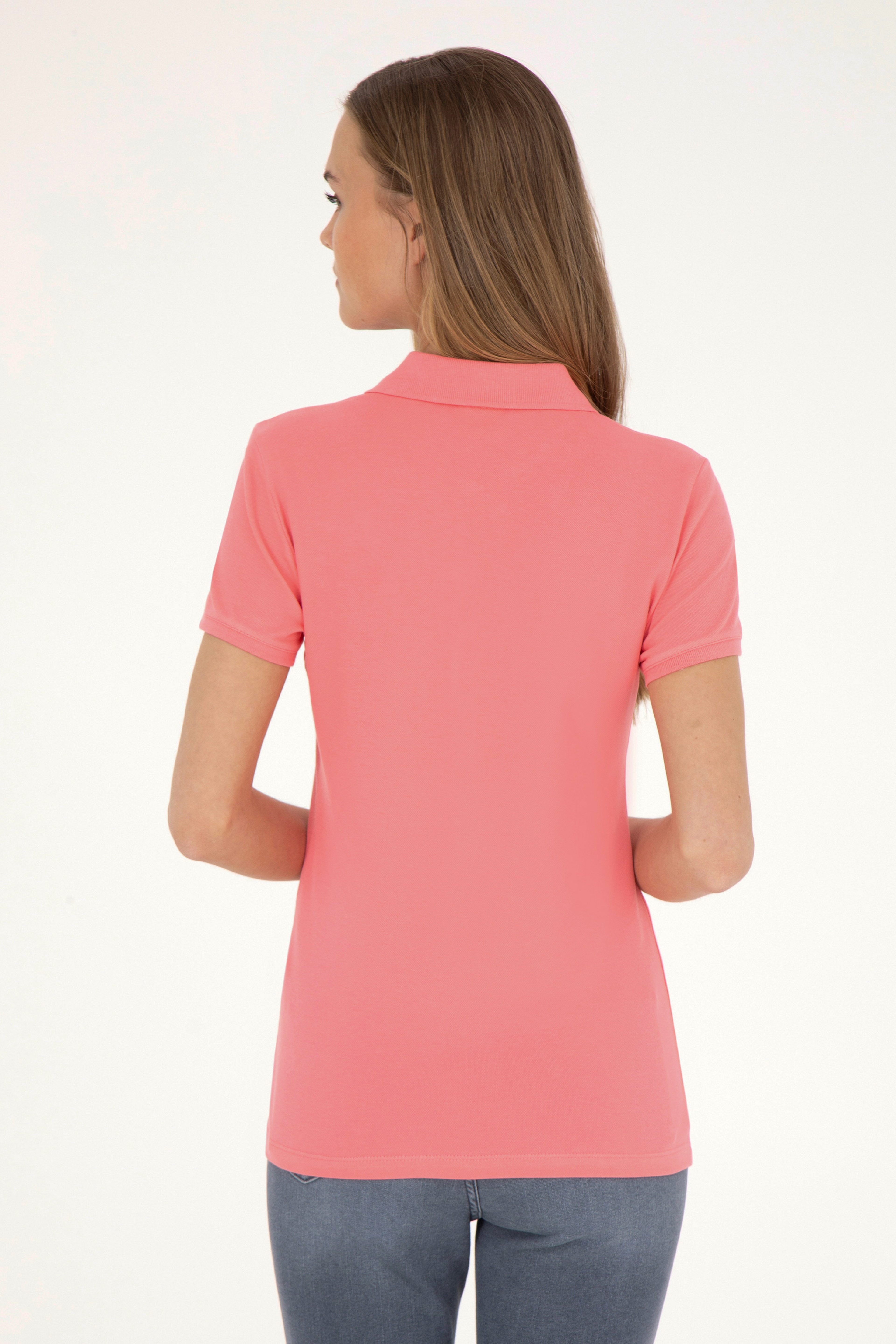 Kadın Pembe Basic Polo Yaka Tişört - Image 5