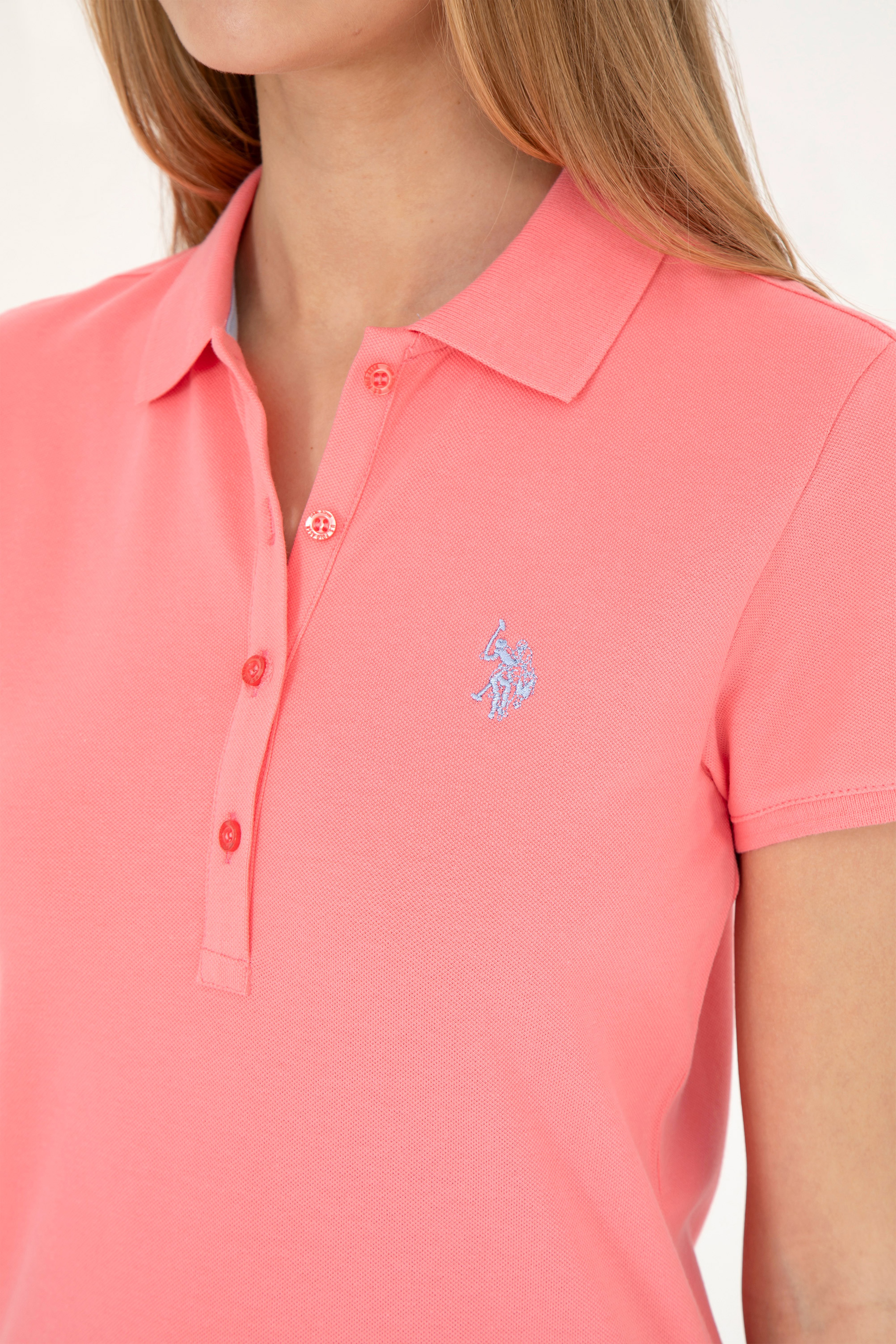Kadın Pembe Basic Polo Yaka Tişört - Image 7