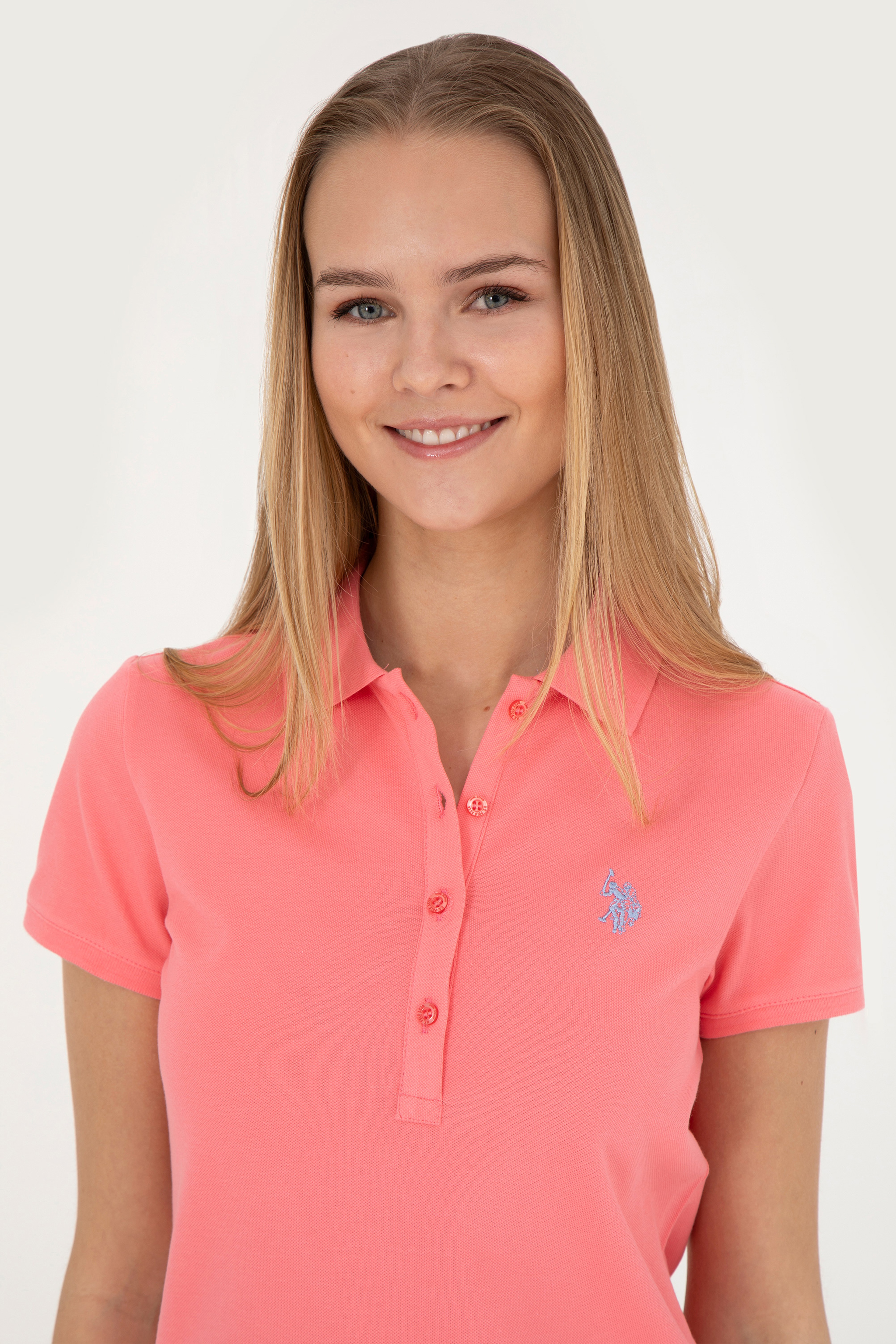 Kadın Pembe Basic Polo Yaka Tişört - Image 3