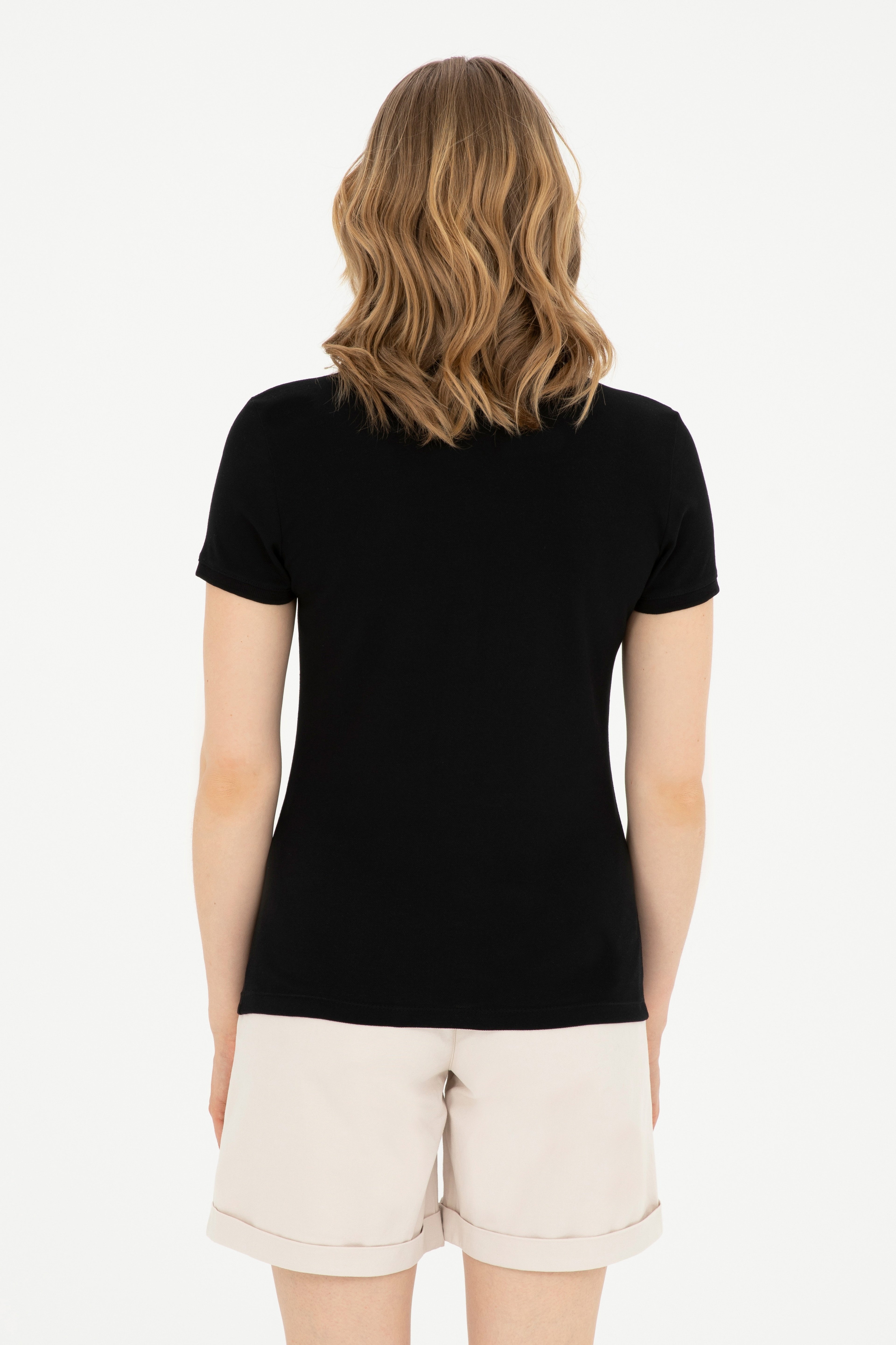 Kadın Siyah Basic Polo Yaka Tişört