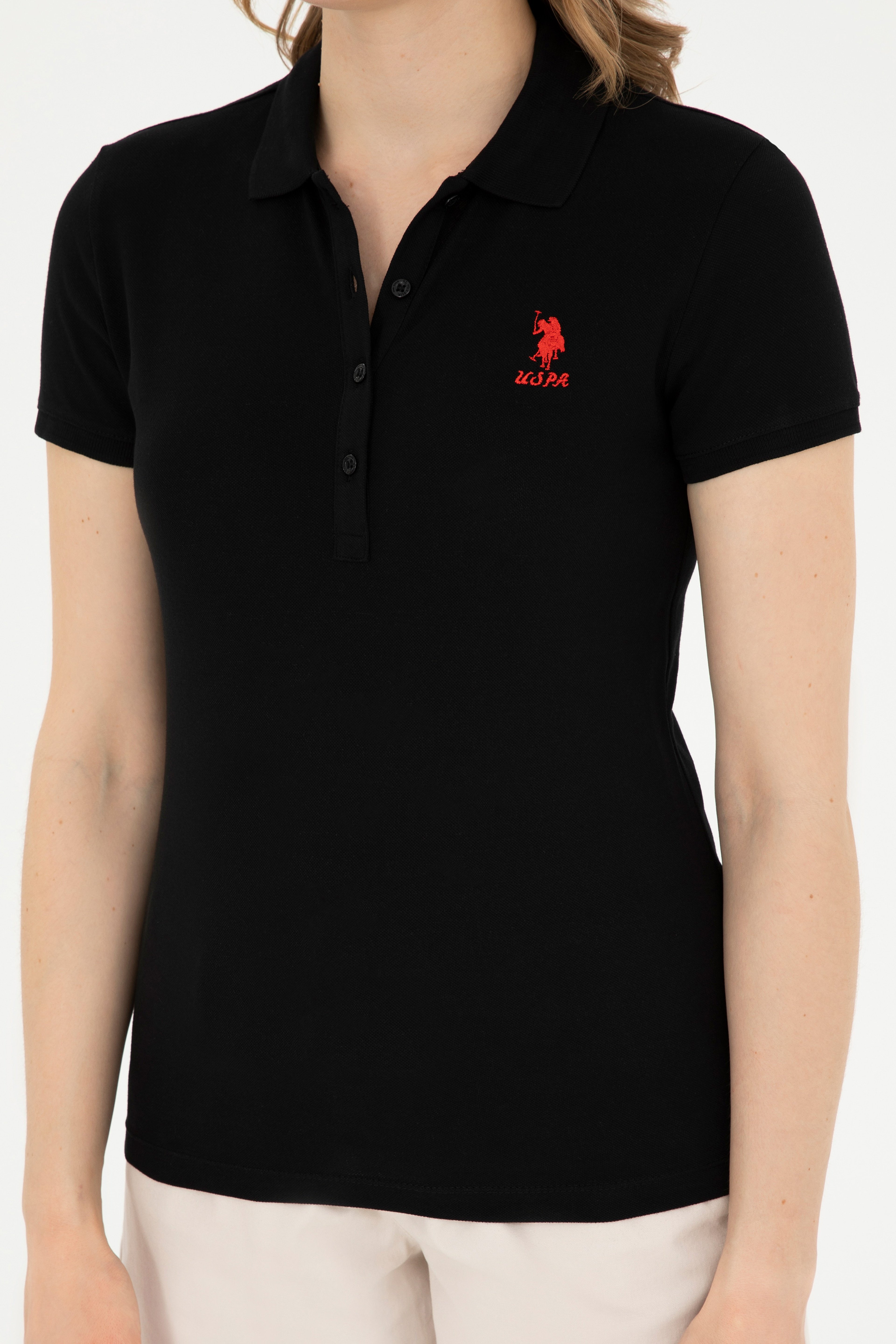 Kadın Siyah Basic Polo Yaka Tişört