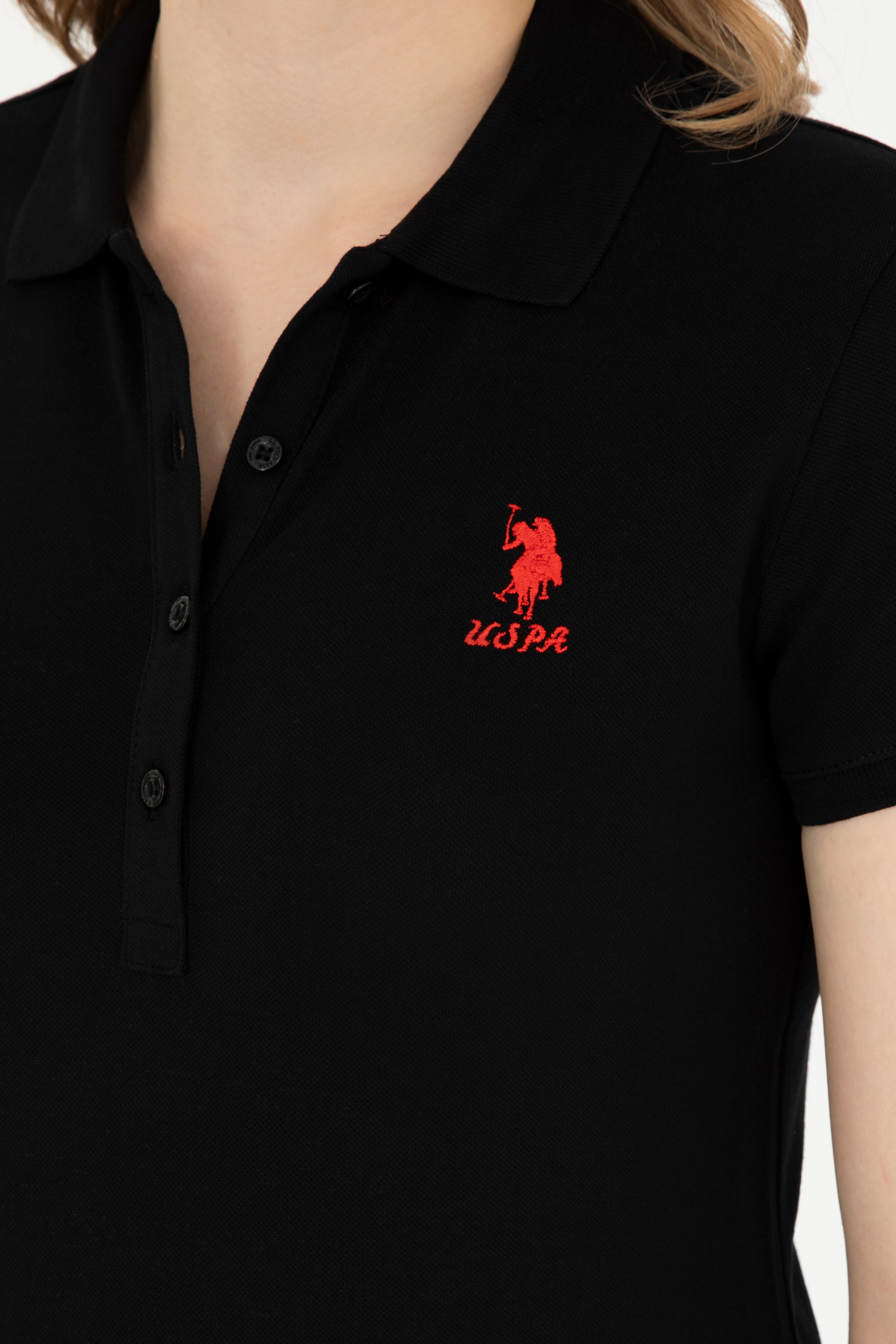 Kadın Siyah Basic Polo Yaka Tişört - Image 7