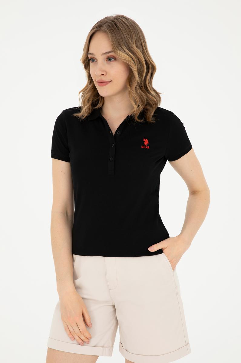 Kadın Siyah Basic Polo Yaka Tişört