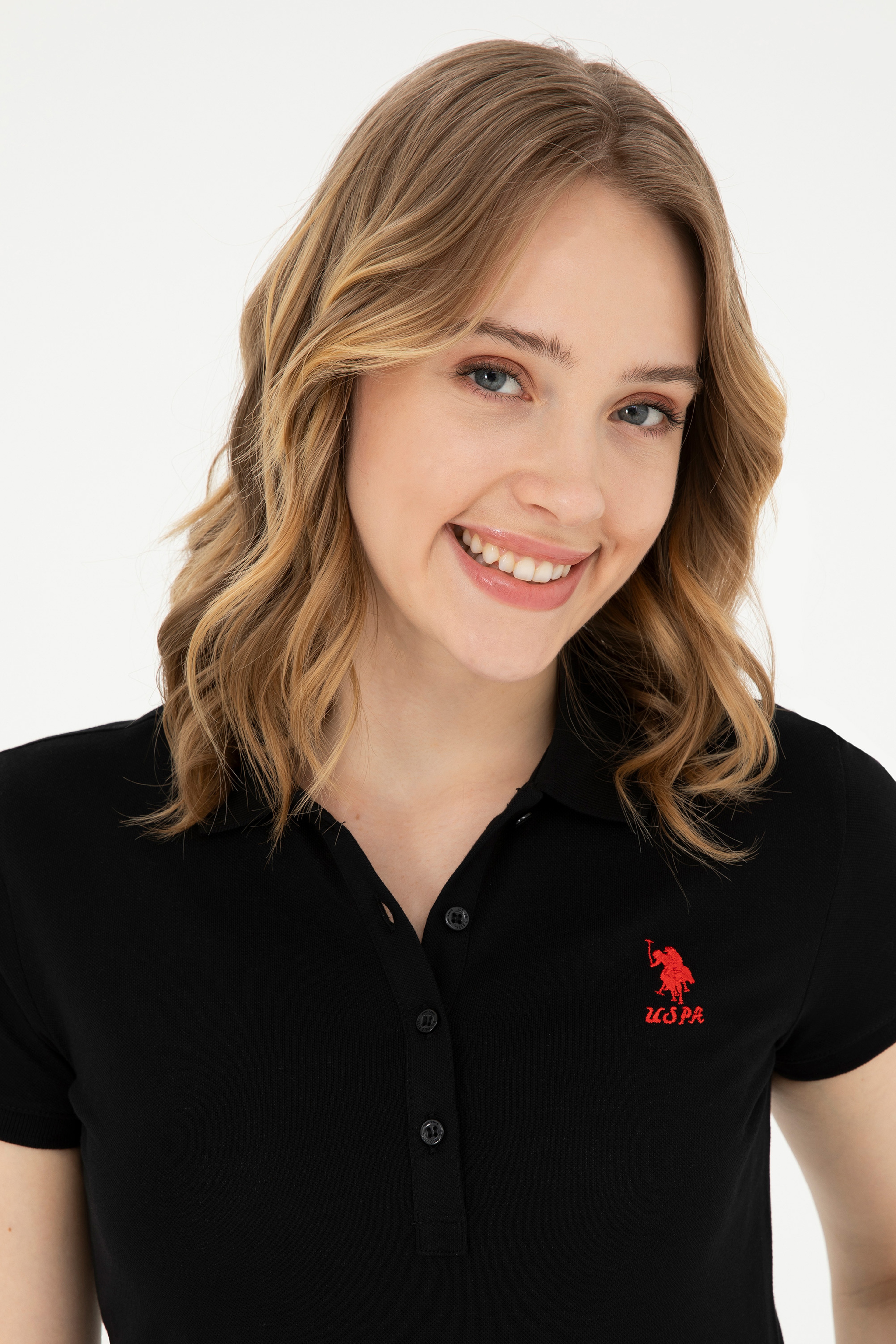 Kadın Siyah Basic Polo Yaka Tişört - Image 2