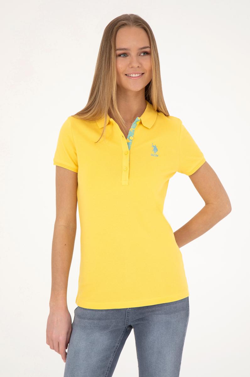 Kadın Sarı Basic Polo Yaka Tişört