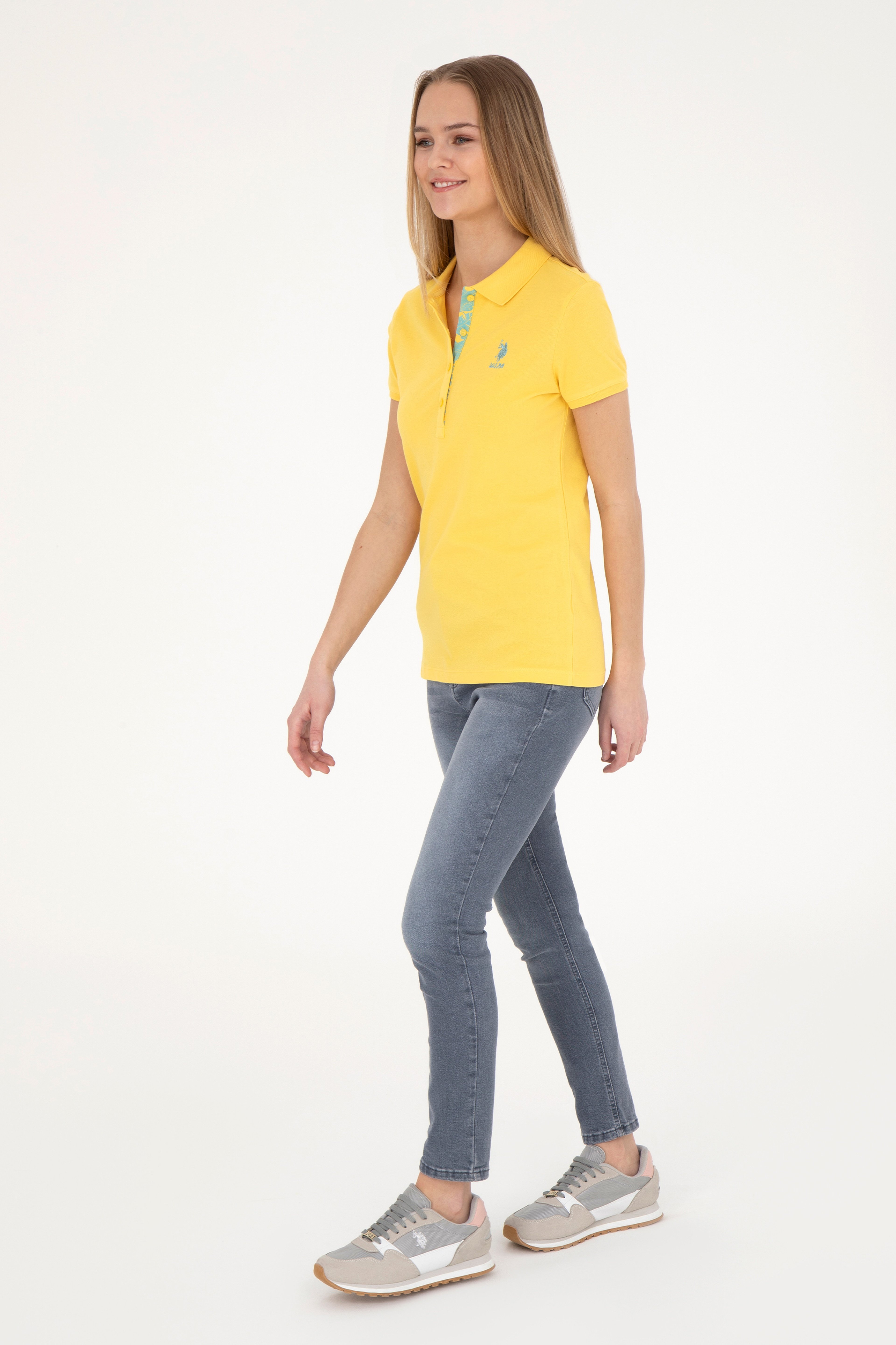 Kadın Sarı Basic Polo Yaka Tişört
