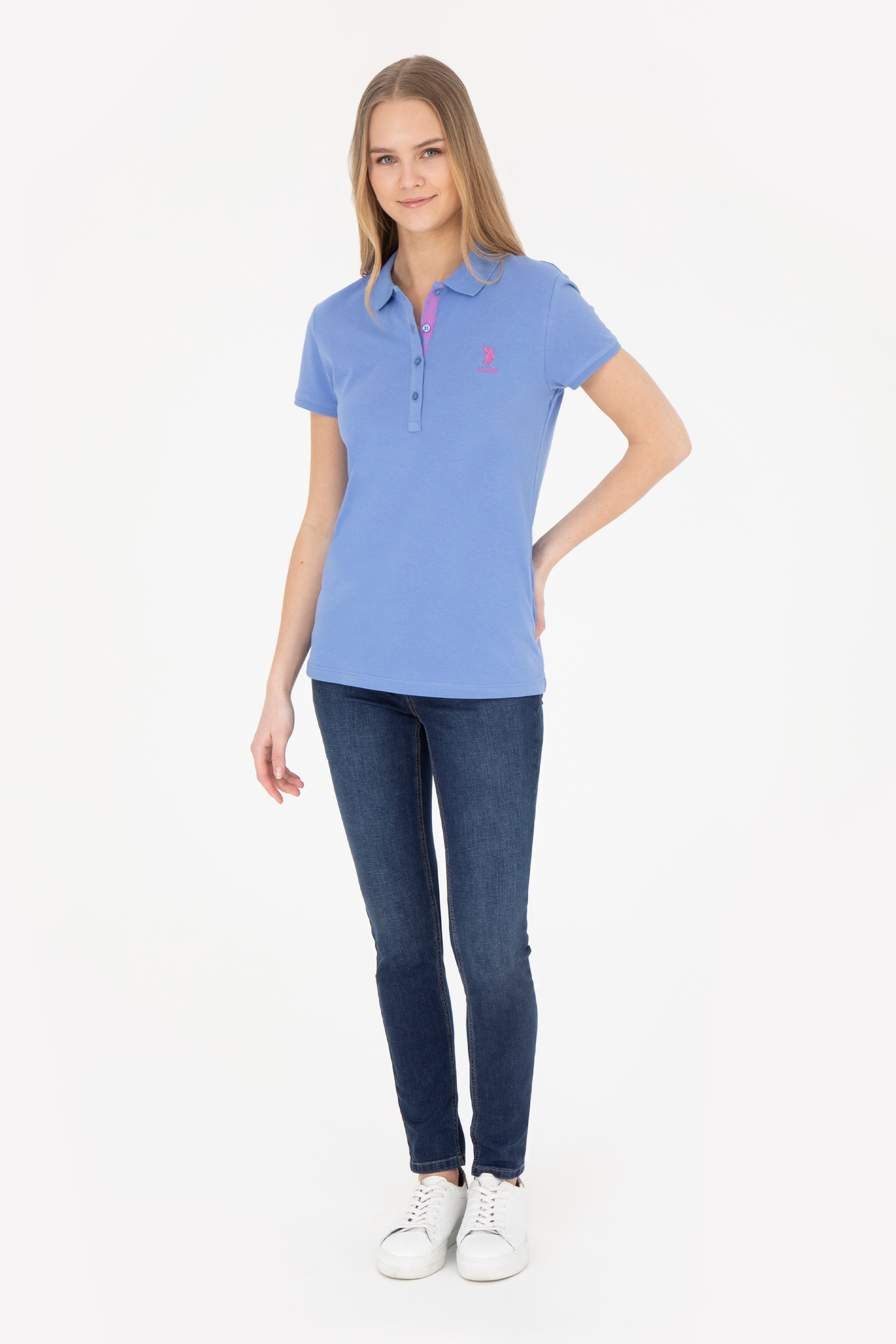 Kadın Koyu Mavi Basic Polo Yaka Tişört