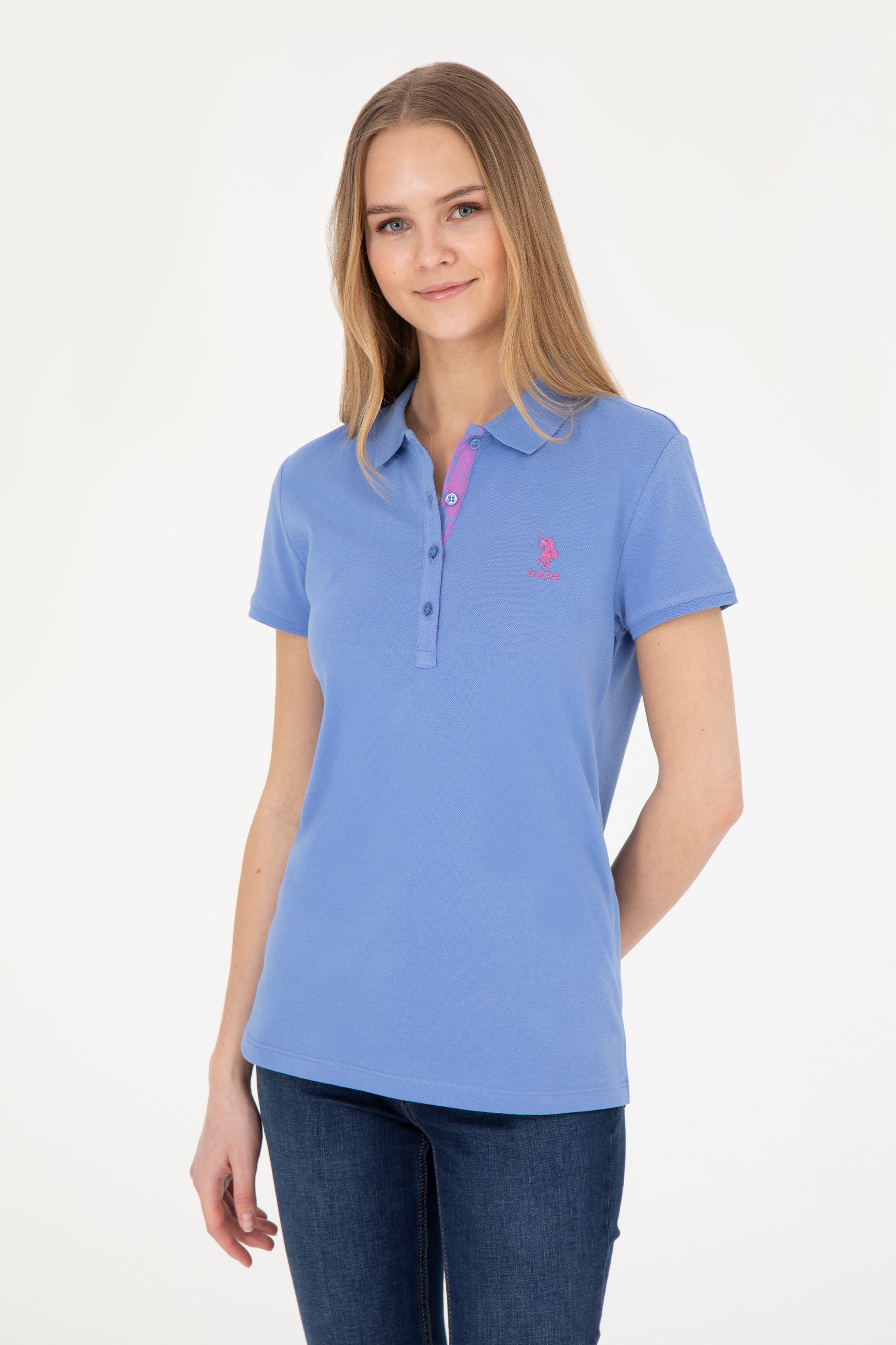 Kadın Koyu Mavi Basic Polo Yaka Tişört