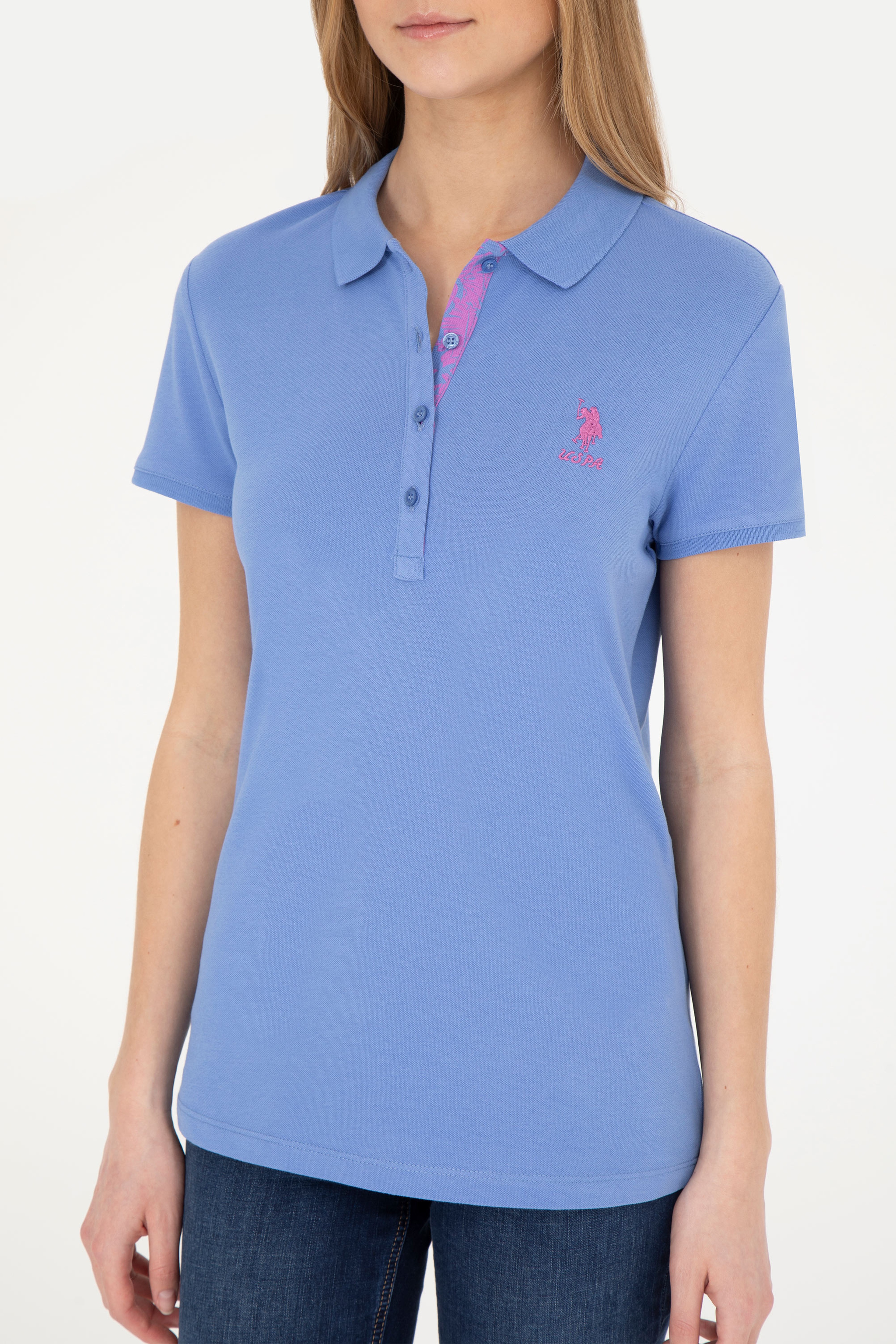 Kadın Koyu Mavi Basic Polo Yaka Tişört - Image 6