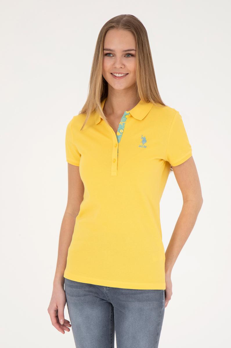 Kadın Sarı Basic Polo Yaka Tişört