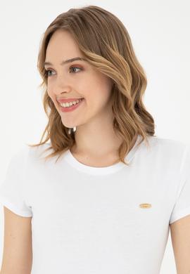 Kadın Beyaz Bisiklet Yaka Basic Tişört - 50288686008