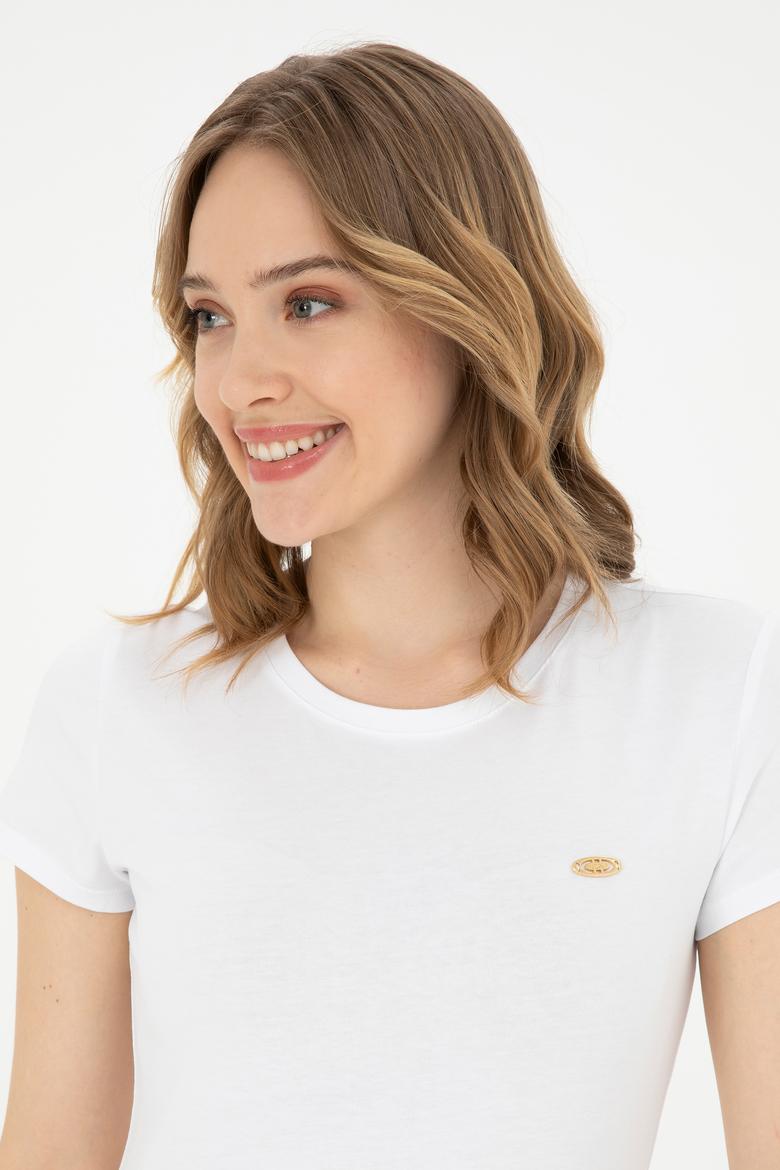 Kadın Beyaz Bisiklet Yaka Basic Tişört - 50288686008