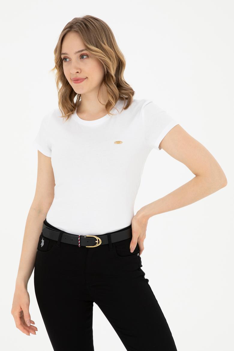 Kadın Beyaz Bisiklet Yaka Basic Tişört - 50288686008