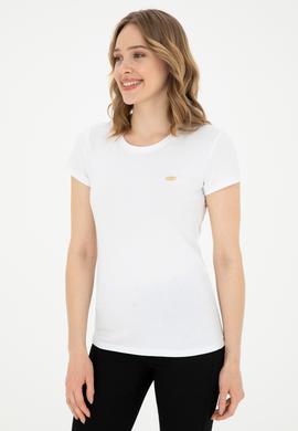 Kadın Beyaz Bisiklet Yaka Basic Tişört - 50288686008