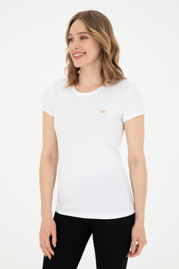 Kadın Beyaz Bisiklet Yaka Basic Tişört