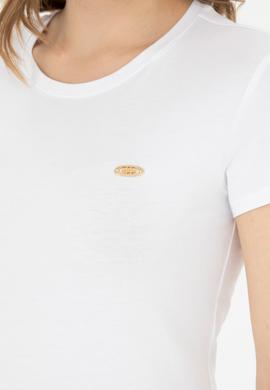 Kadın Beyaz Bisiklet Yaka Basic Tişört - 50288686008