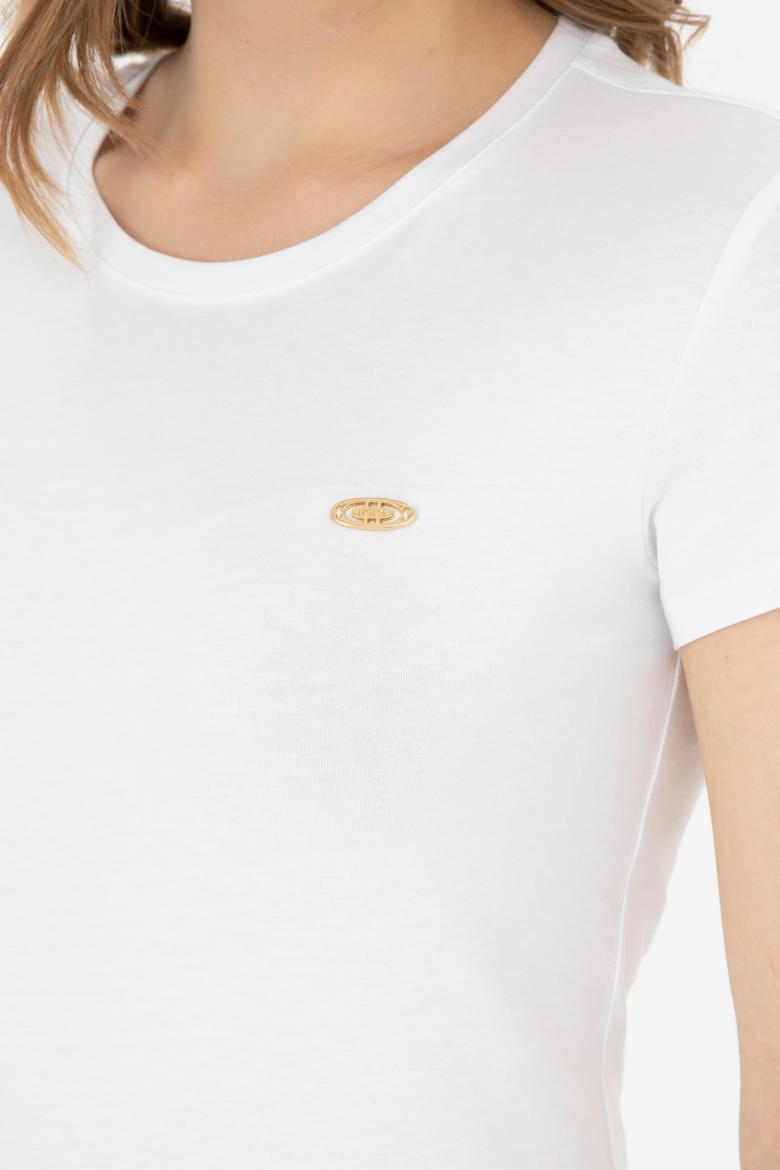 Kadın Beyaz Bisiklet Yaka Basic Tişört - 50288686008