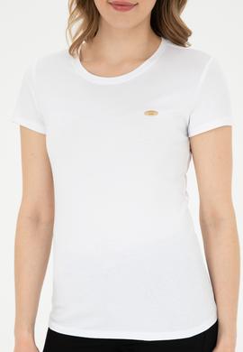 Kadın Beyaz Bisiklet Yaka Basic Tişört - 50288686008