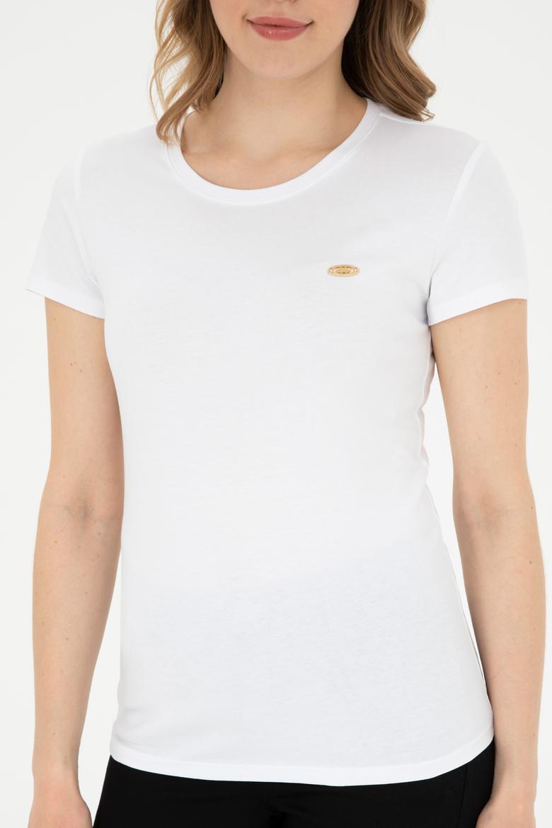 Kadın Beyaz Bisiklet Yaka Basic Tişört - 50288686008